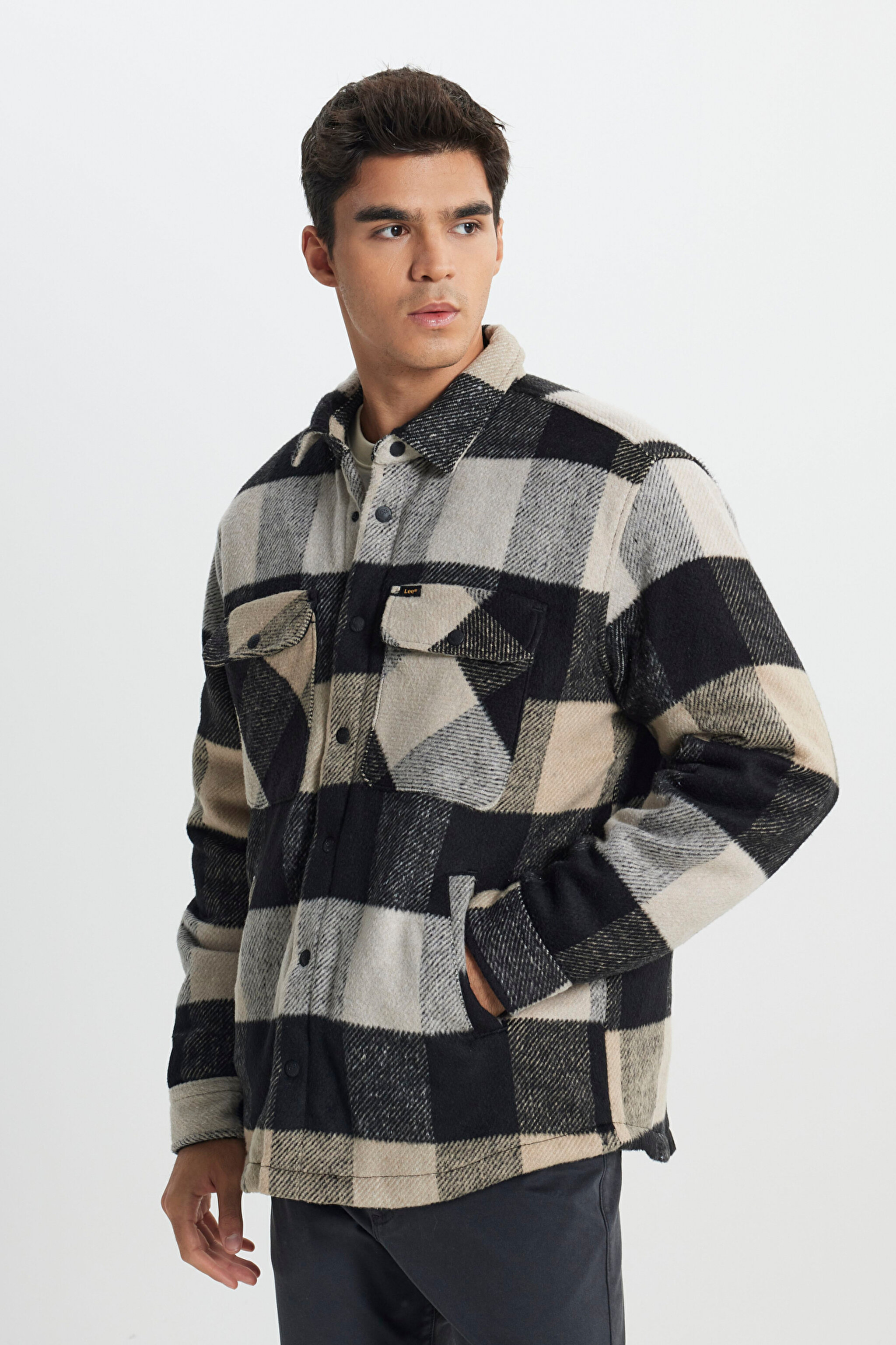 Loose Fit Rahat Kesim Siyah Krem Ekose Kaşe Ceket - Multi-L232067900 (görsel 4)