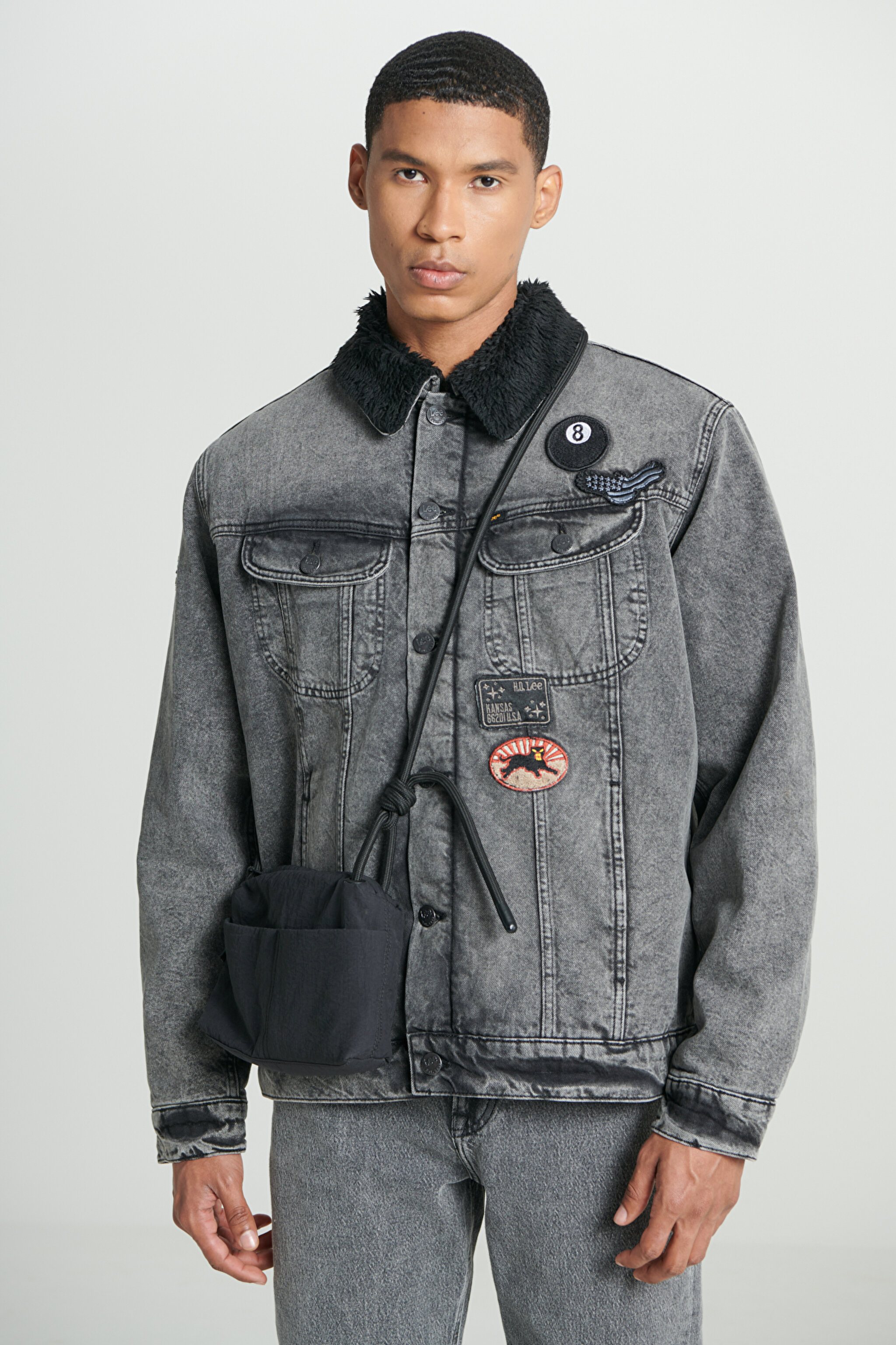 Trucker Regular Fit %100 Pamuk Sherpa Yaka Siyah Jean Kot Ceket - Black-L232088001