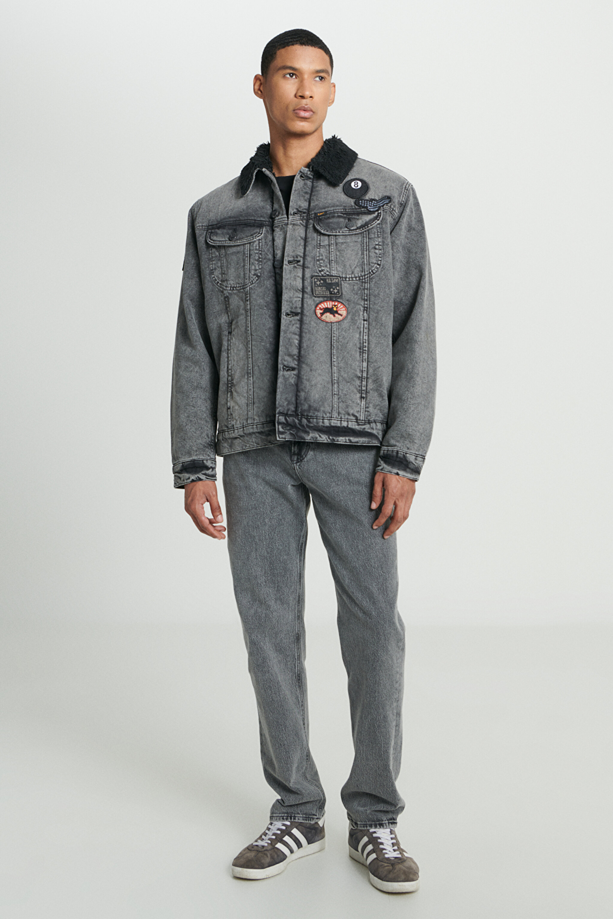 Trucker Regular Fit %100 Pamuk Sherpa Yaka Siyah Jean Kot Ceket - Black-L232088001 (görsel 3)