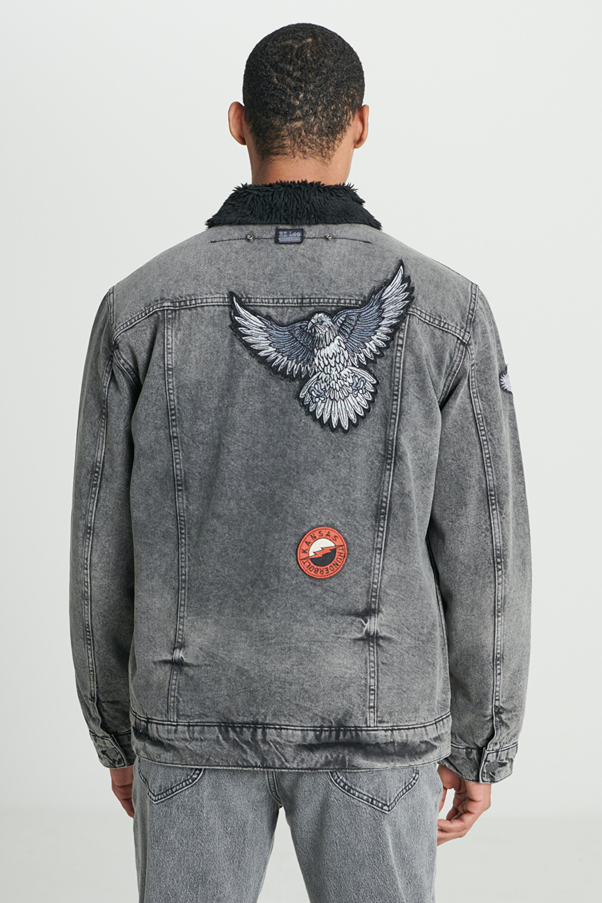 Trucker Regular Fit %100 Pamuk Sherpa Yaka Siyah Jean Kot Ceket - Black-L232088001 (görsel 7)