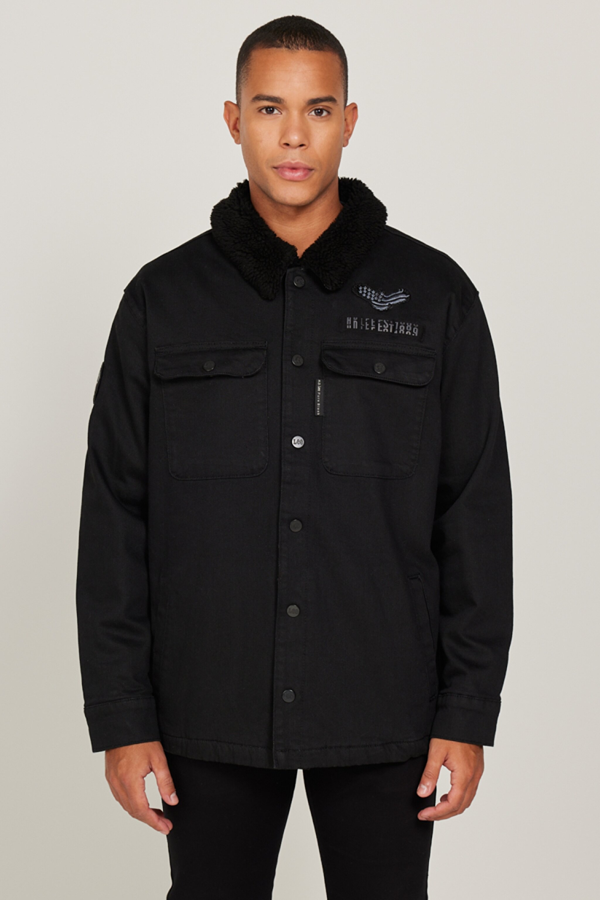 Oversize Bol Kesim Sherpa Siyah Jean Denim Kot Ceket - Black-L232095001 (görsel 2)