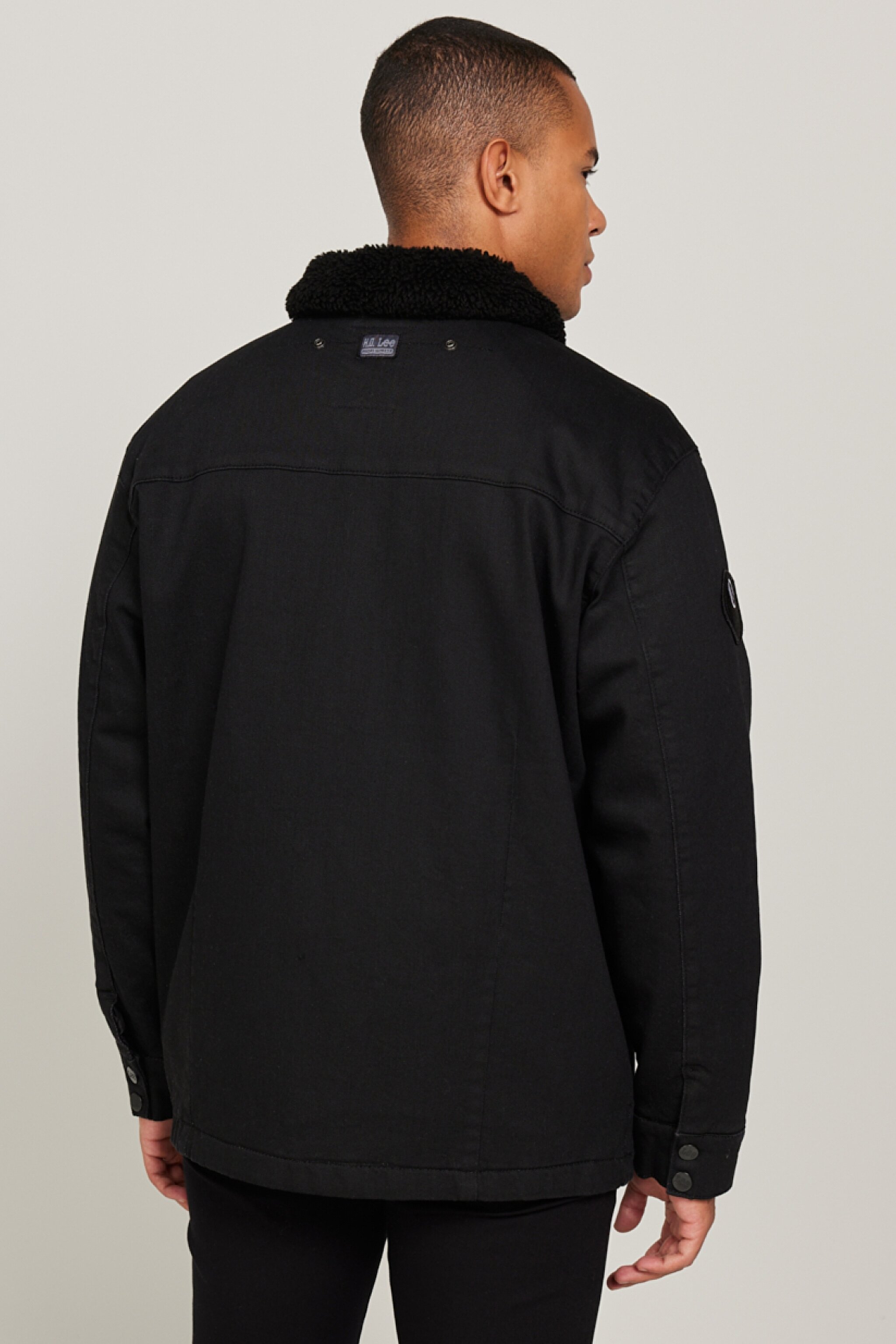 Oversize Bol Kesim Sherpa Siyah Jean Denim Kot Ceket - Black-L232095001 (görsel 7)