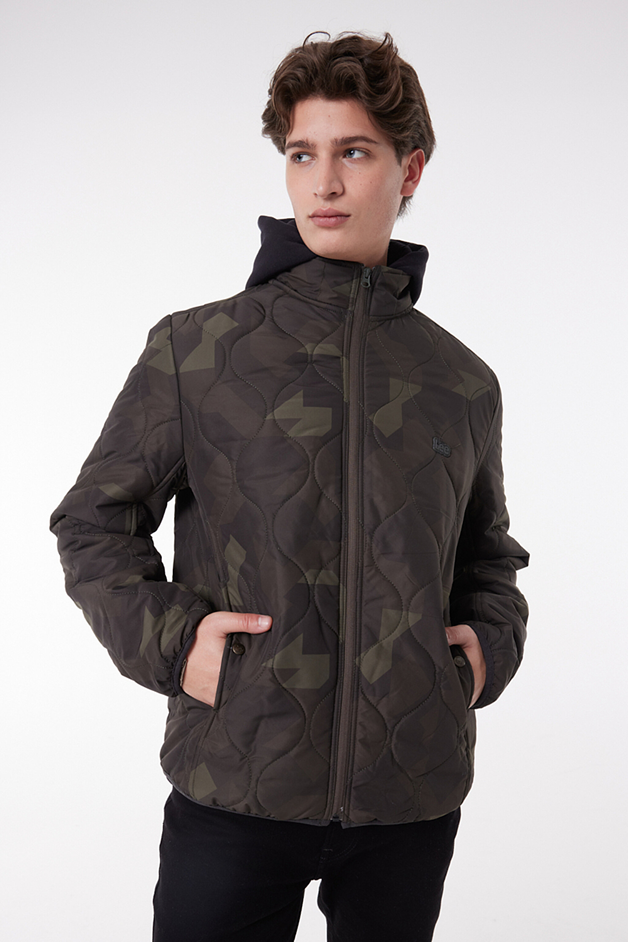 Regular Fit Normal Kesim Dik Yaka Haki Kapitone Ceket - Green Camo-L232140310 (görsel 3)