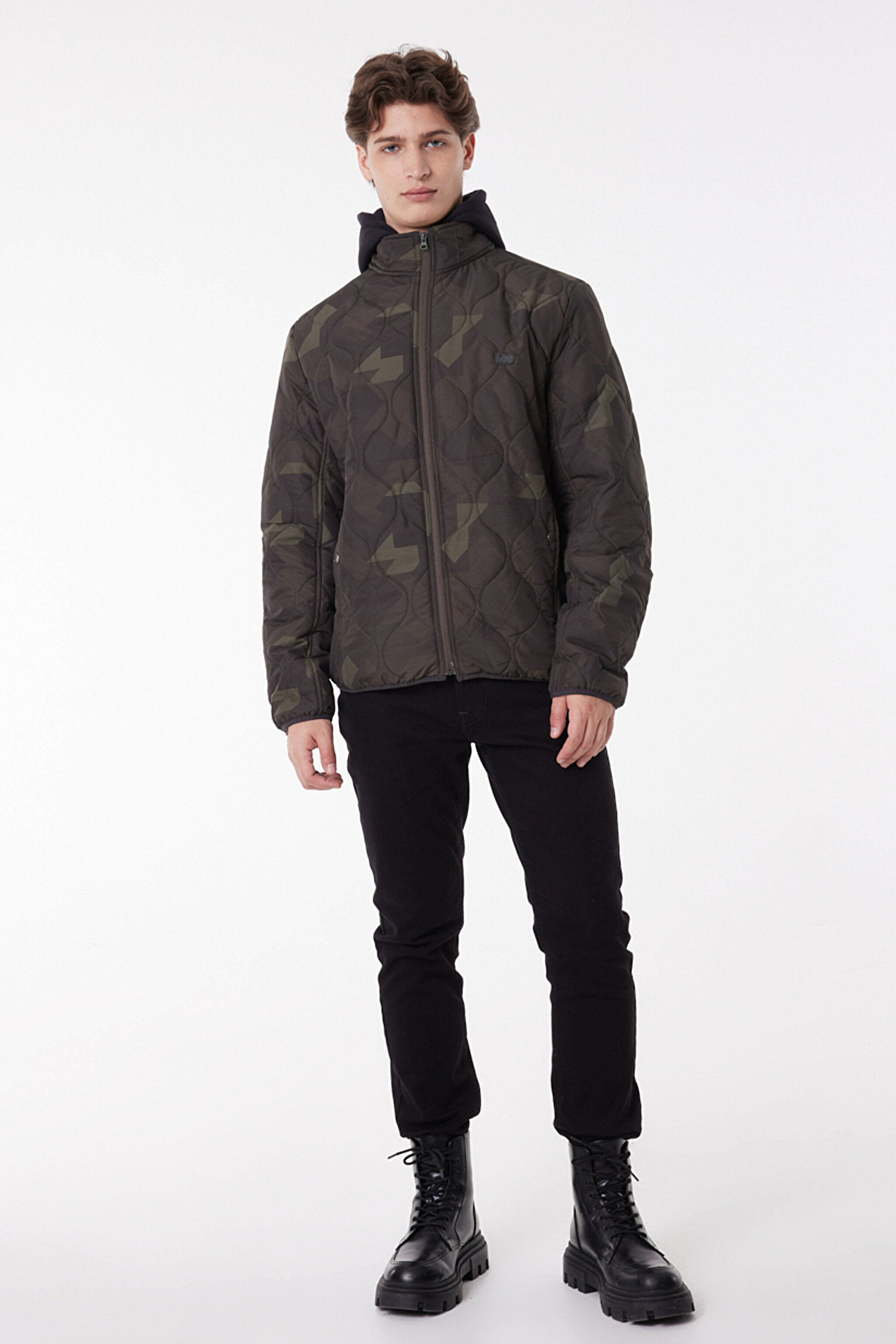 Regular Fit Normal Kesim Dik Yaka Haki Kapitone Ceket - Green Camo-L232140310 (görsel 4)