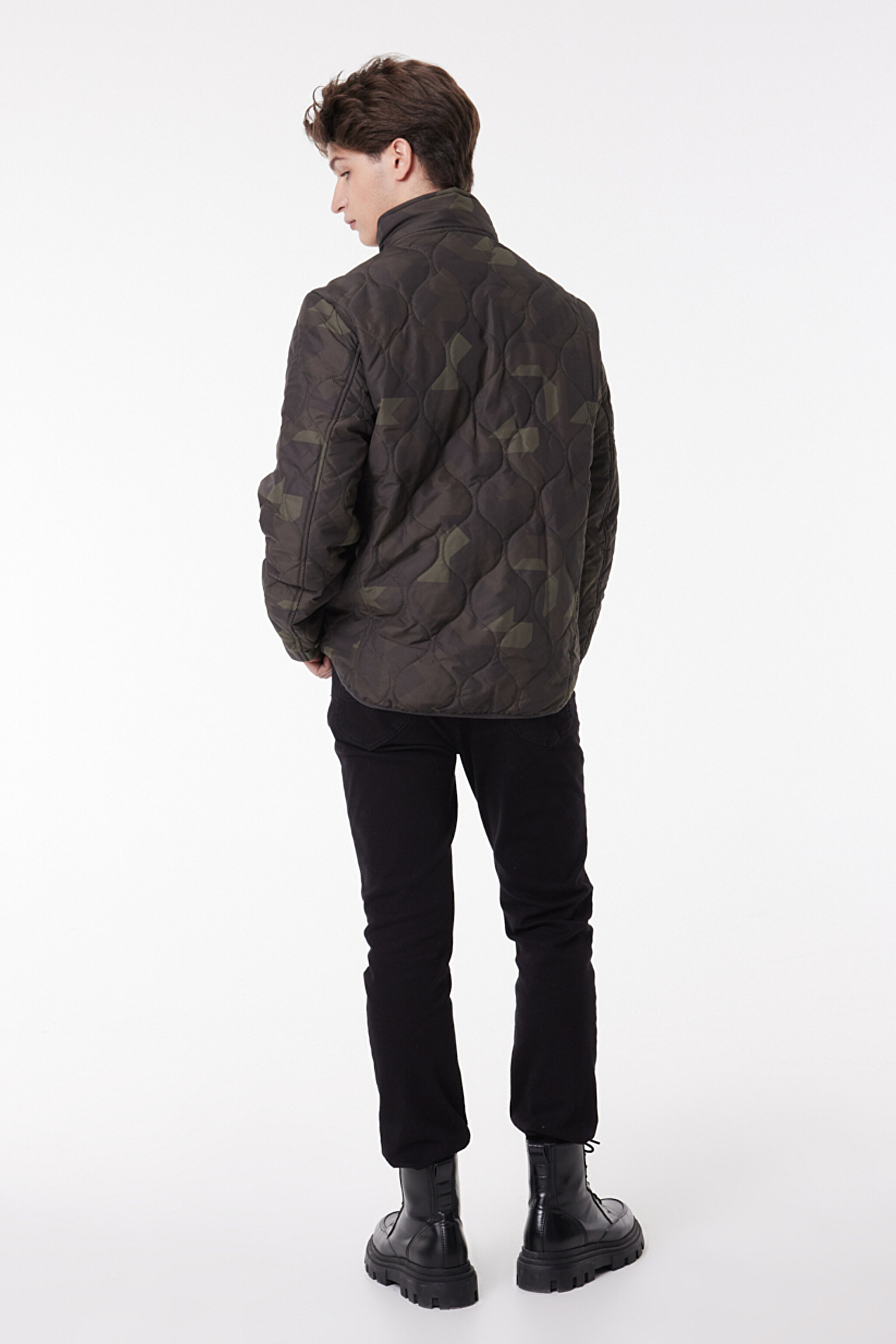 Regular Fit Normal Kesim Dik Yaka Haki Kapitone Ceket - Green Camo-L232140310 (görsel 6)