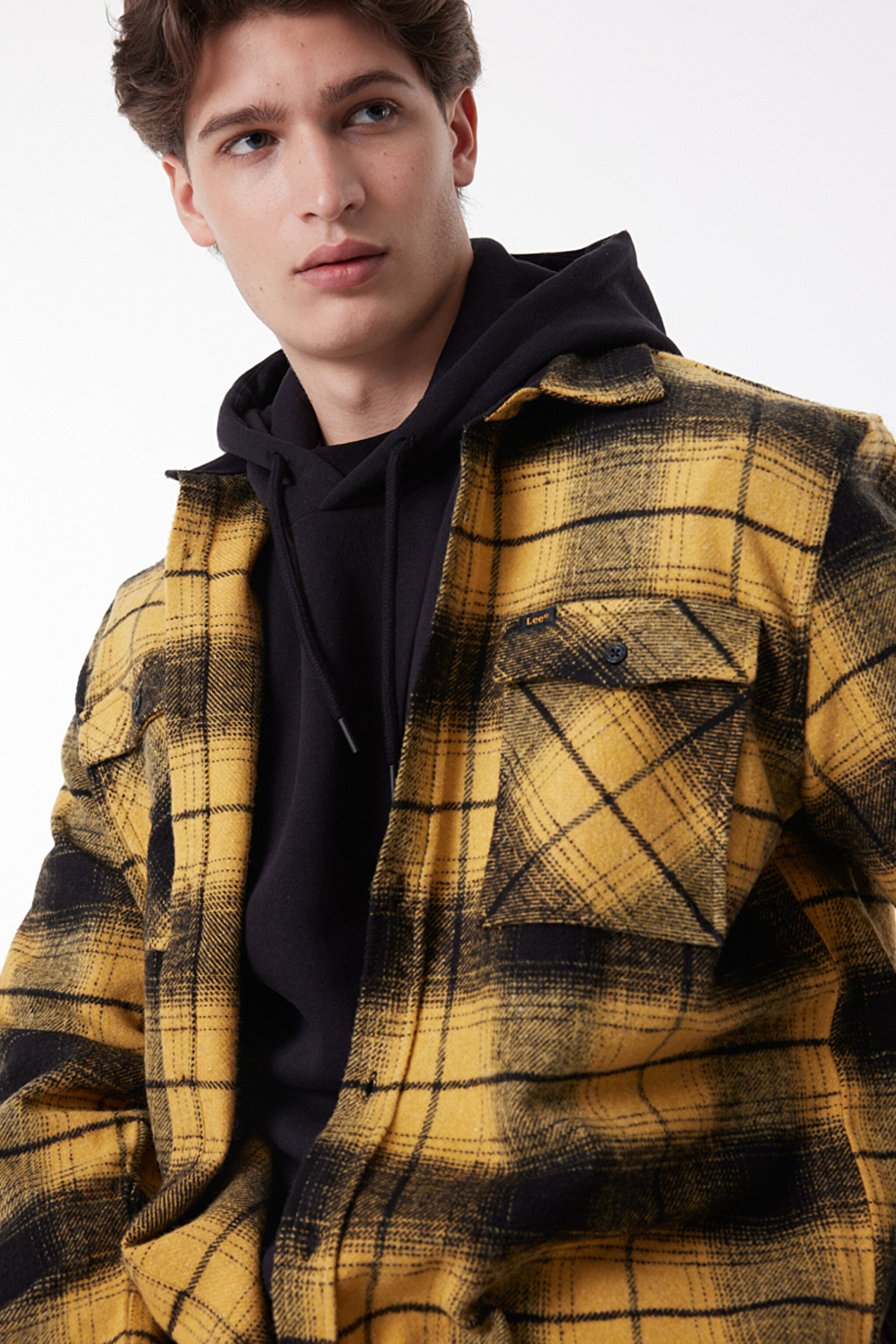 Loose Fit Rahat Kesim Ekose Hardal Siyah Şardonlu Uzun Kollu Gömlek - Mustard-L232162210