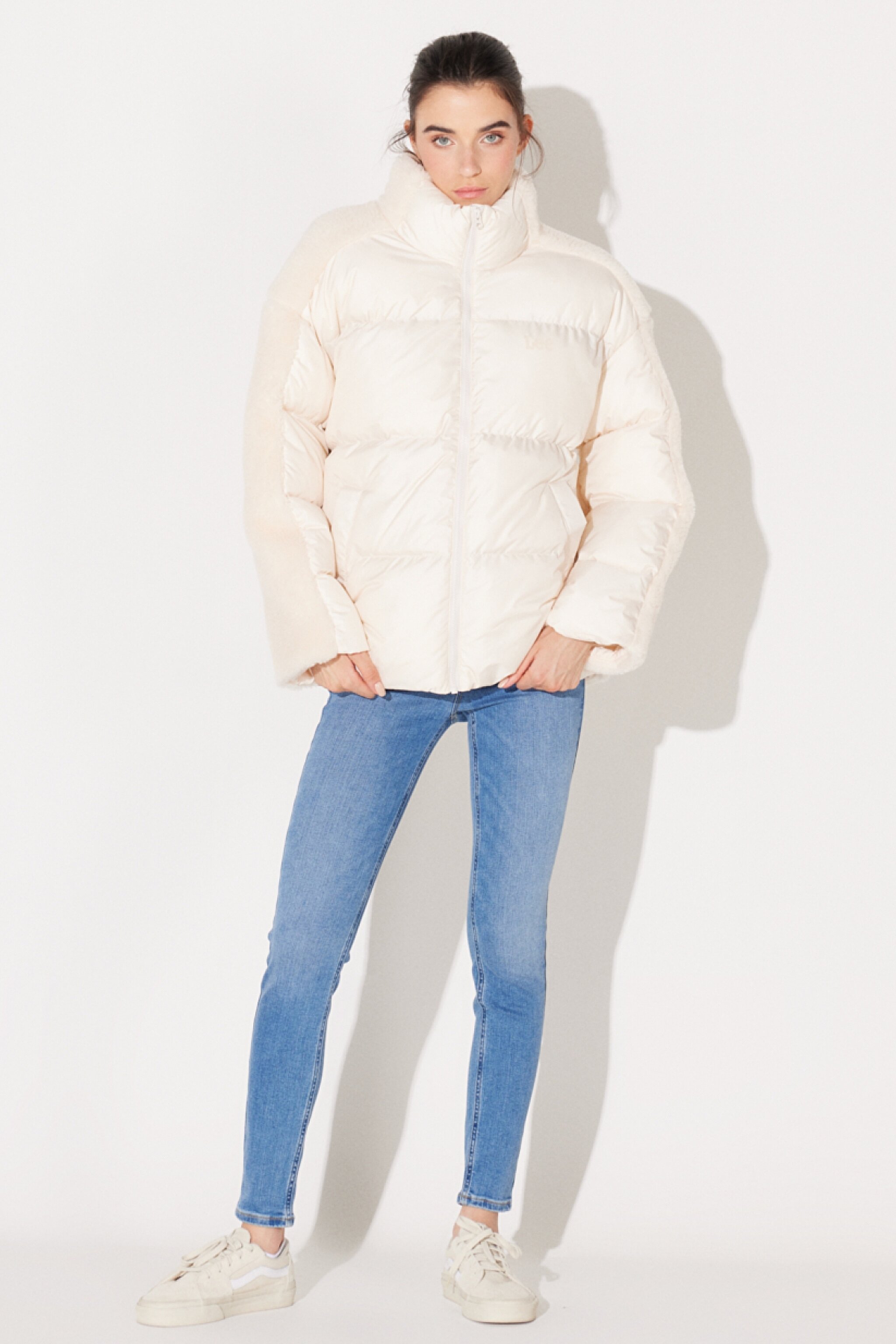 Loose Fit Rahat Kesim Dik Yaka Sherpa Detaylı Bej Mont - Beige-L232194614 (görsel 7)
