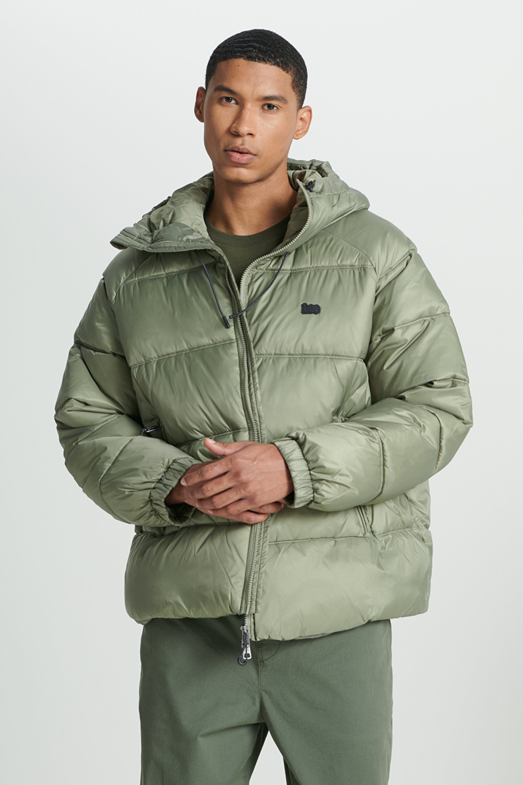 Regular Fit Normal Kesim Kapüşonlu Açık Yeşil Şişme Mont - Light Green-L232213299