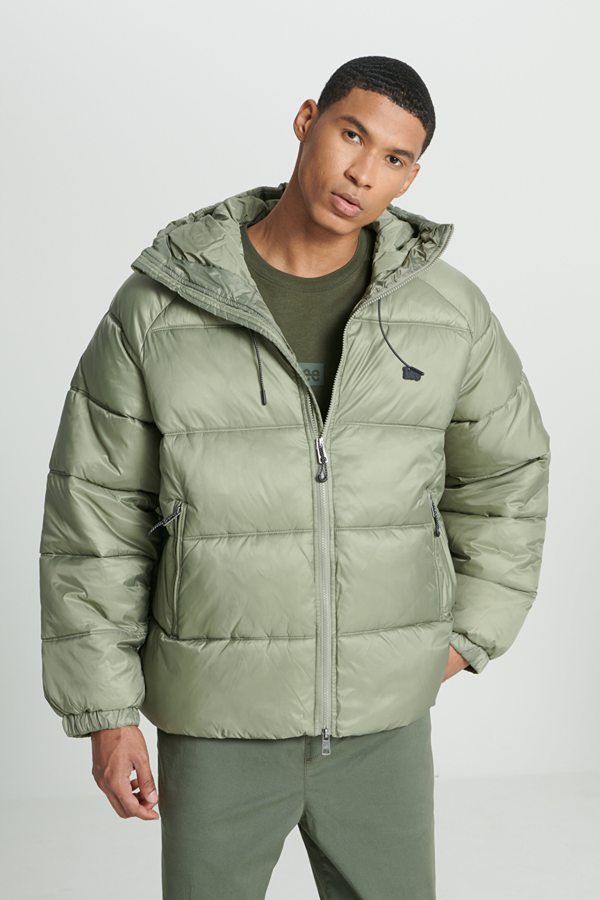 Regular Fit Normal Kesim Kapüşonlu Açık Yeşil Şişme Mont - Light Green-L232213299 (görsel 4)