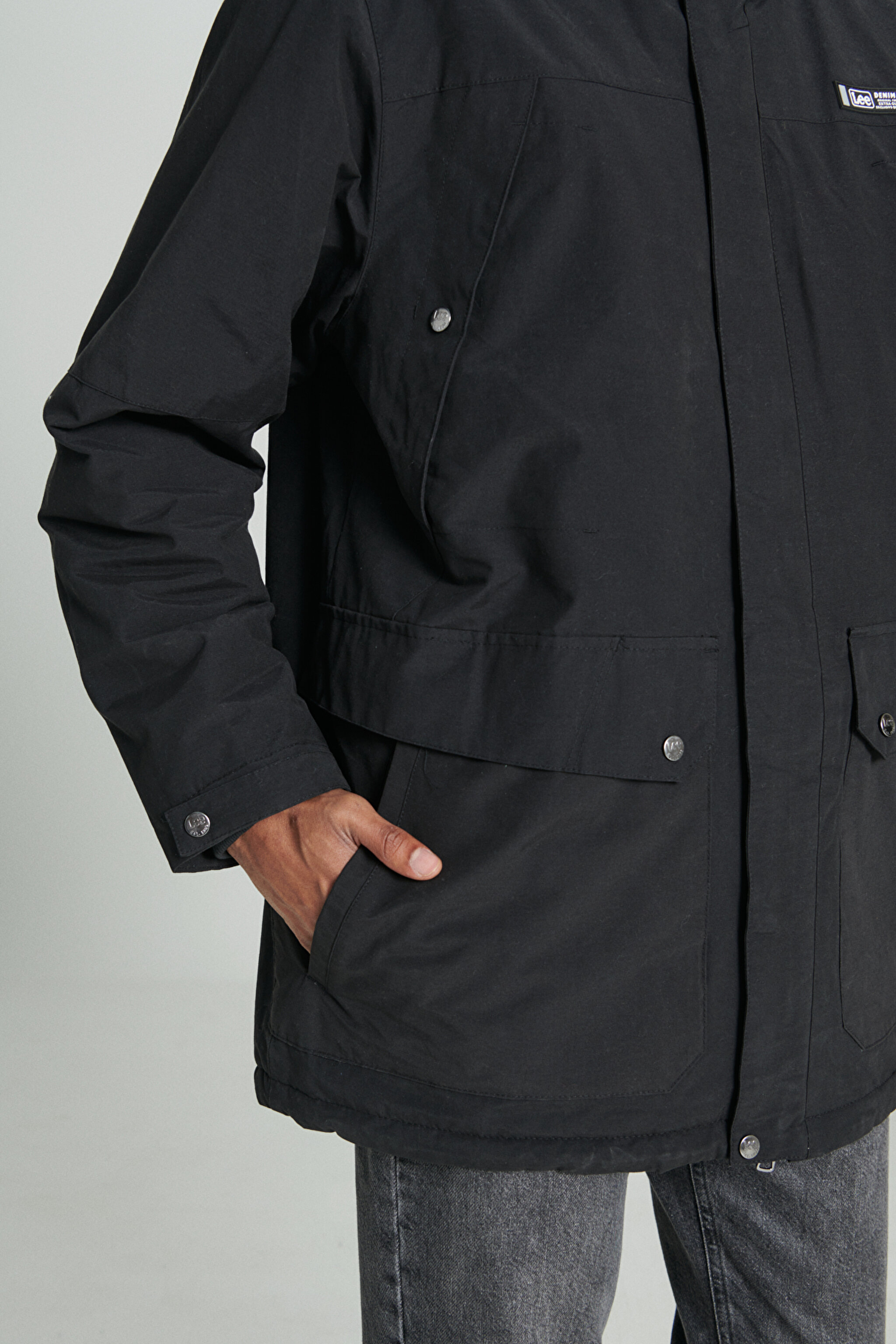 Regular Fit Normal Kesim Kapüşonlu Siyah Parka Ceket - Black-L232220001 (görsel 6)