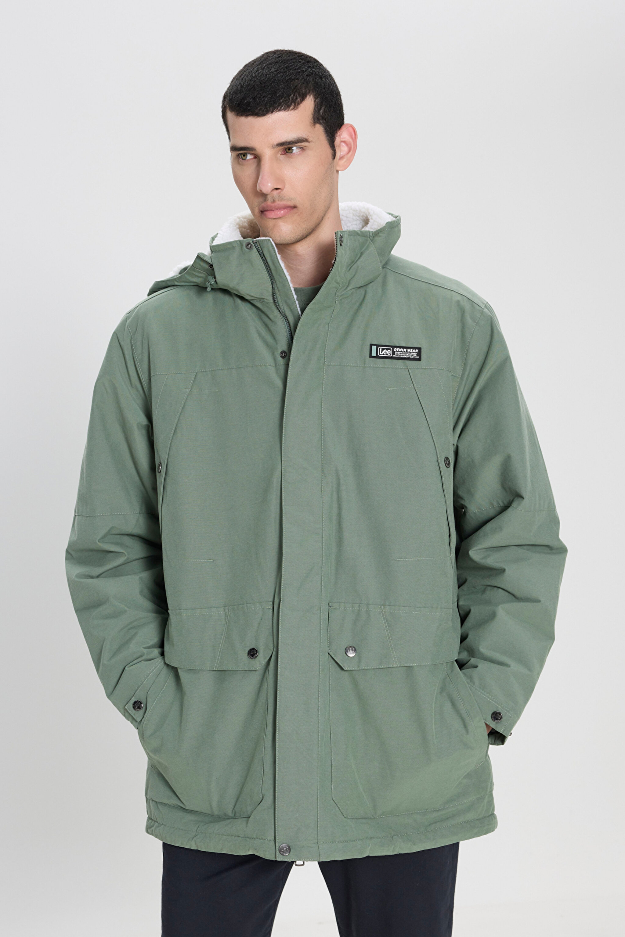 Regular Fit Normal Kesim Kapüşonlu Açık Yeşil Parka Ceket