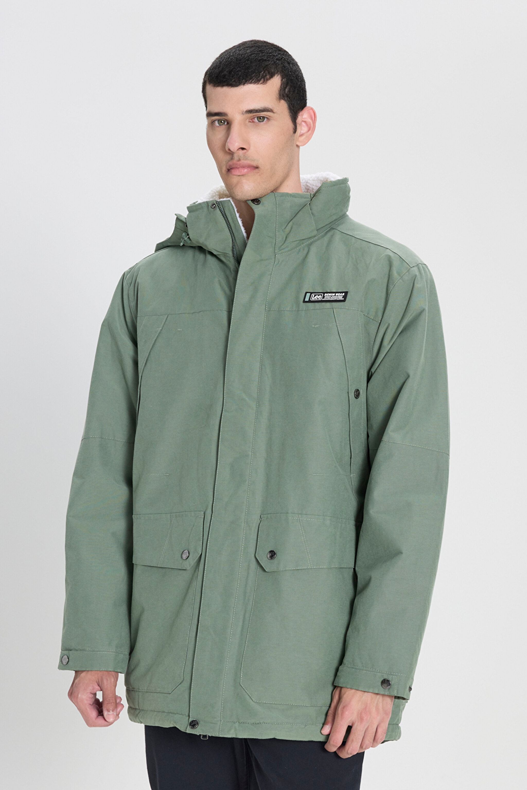 Regular Fit Normal Kesim Kapüşonlu Açık Yeşil Parka Ceket
