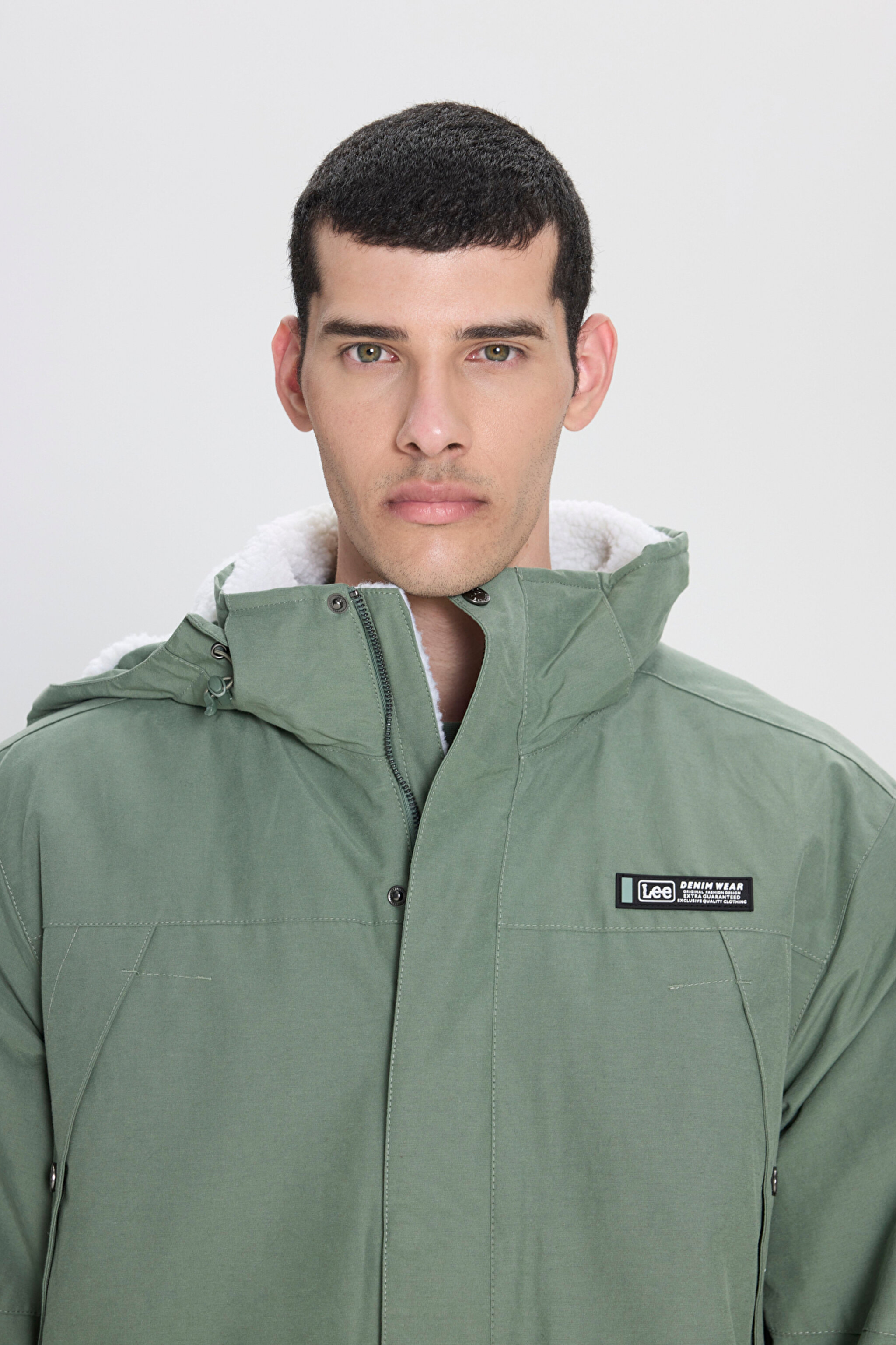 Regular Fit Normal Kesim Kapüşonlu Açık Yeşil Parka Ceket