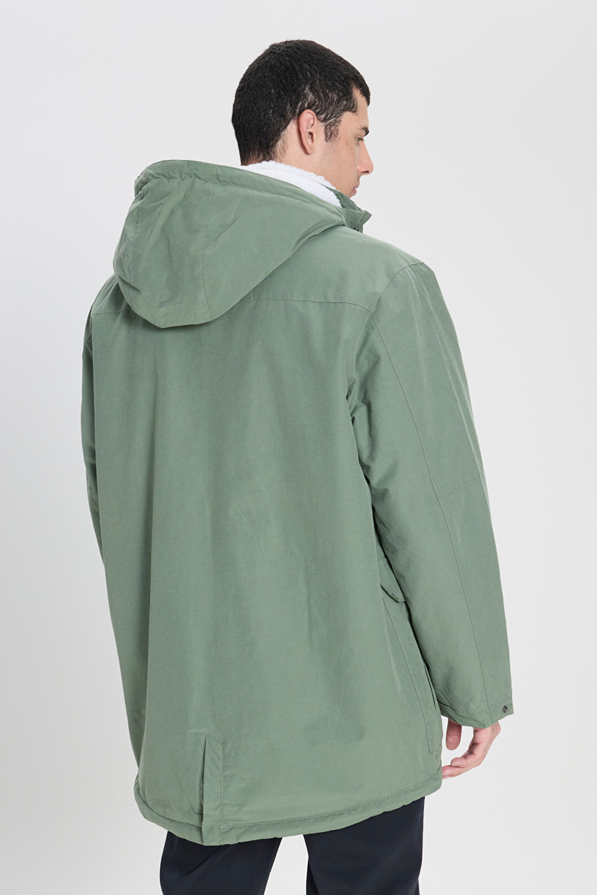 Regular Fit Normal Kesim Kapüşonlu Açık Yeşil Parka Ceket