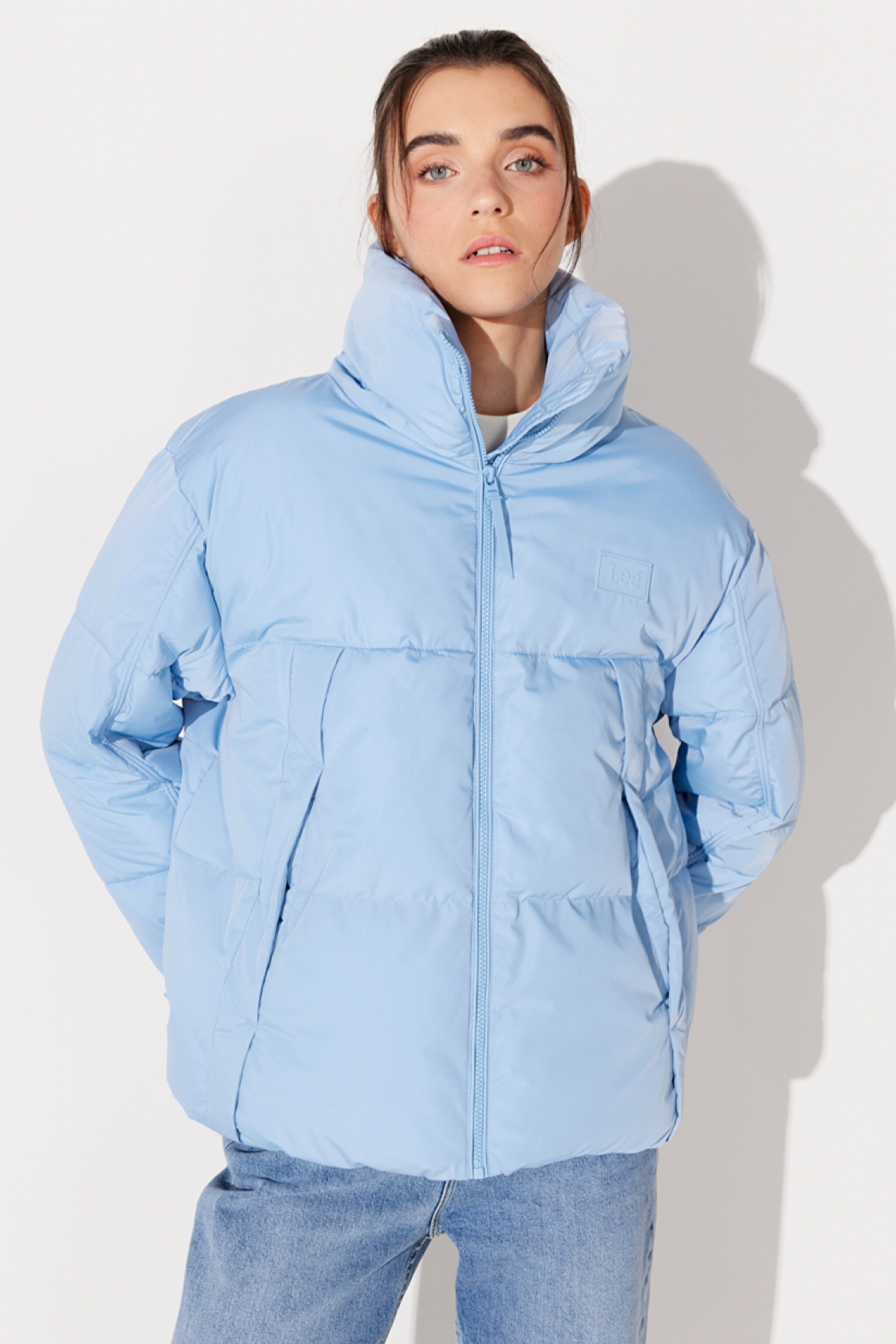 Loose Fit Rahat Kesim Dik Yaka Açık Mavi Şişme Mont