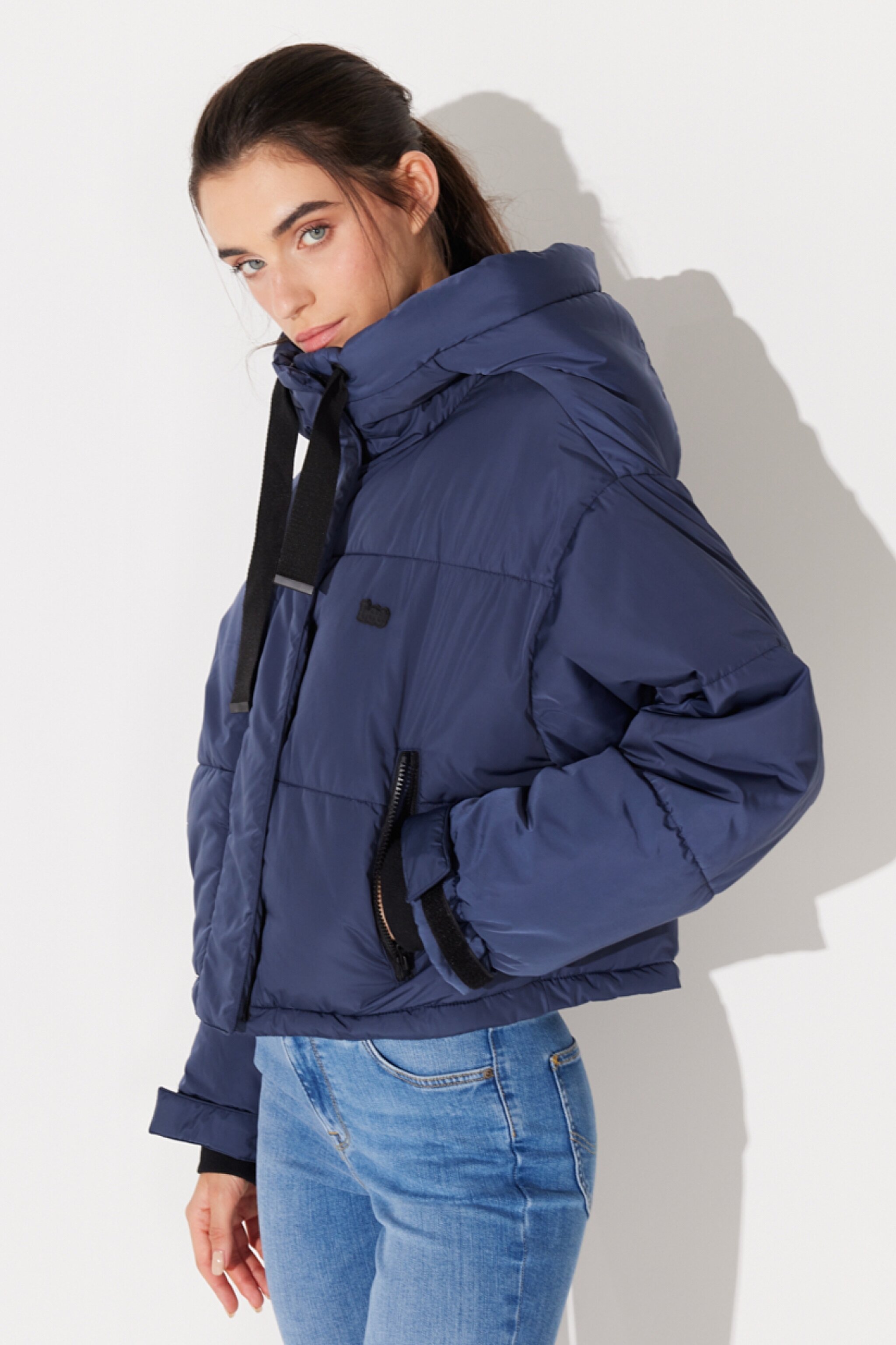 Regular Fit Normal Kesim Kapüşonlu Dik Yaka Lacivert Şişme Mont - Blue-L232233400 (görsel 3)