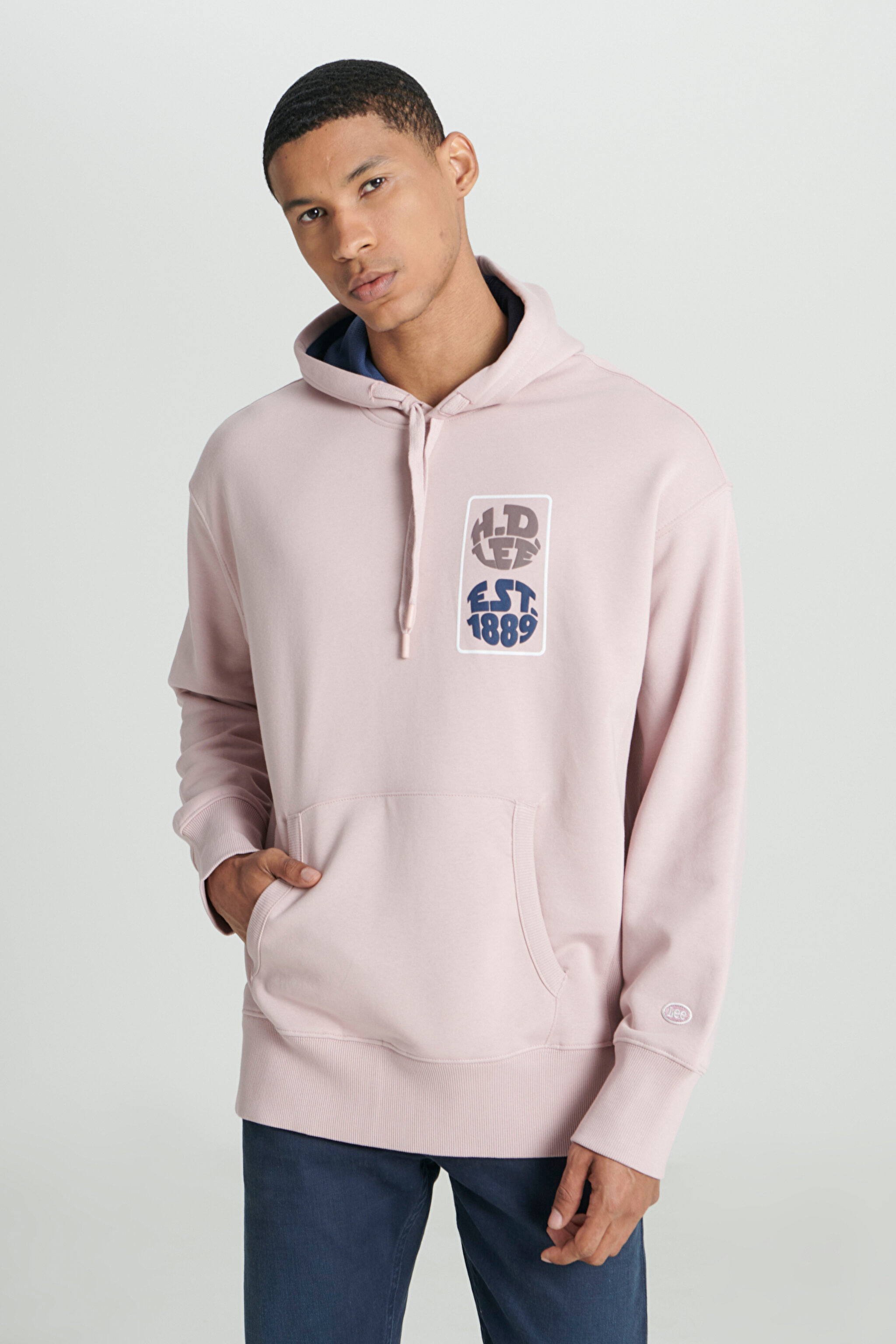 Loose Fit Rahat Kesim Kapüşonlu İçi Polarlı Sırt Baskılı Lila Sweatshirt - Lilac-L232272505 (görsel 3)