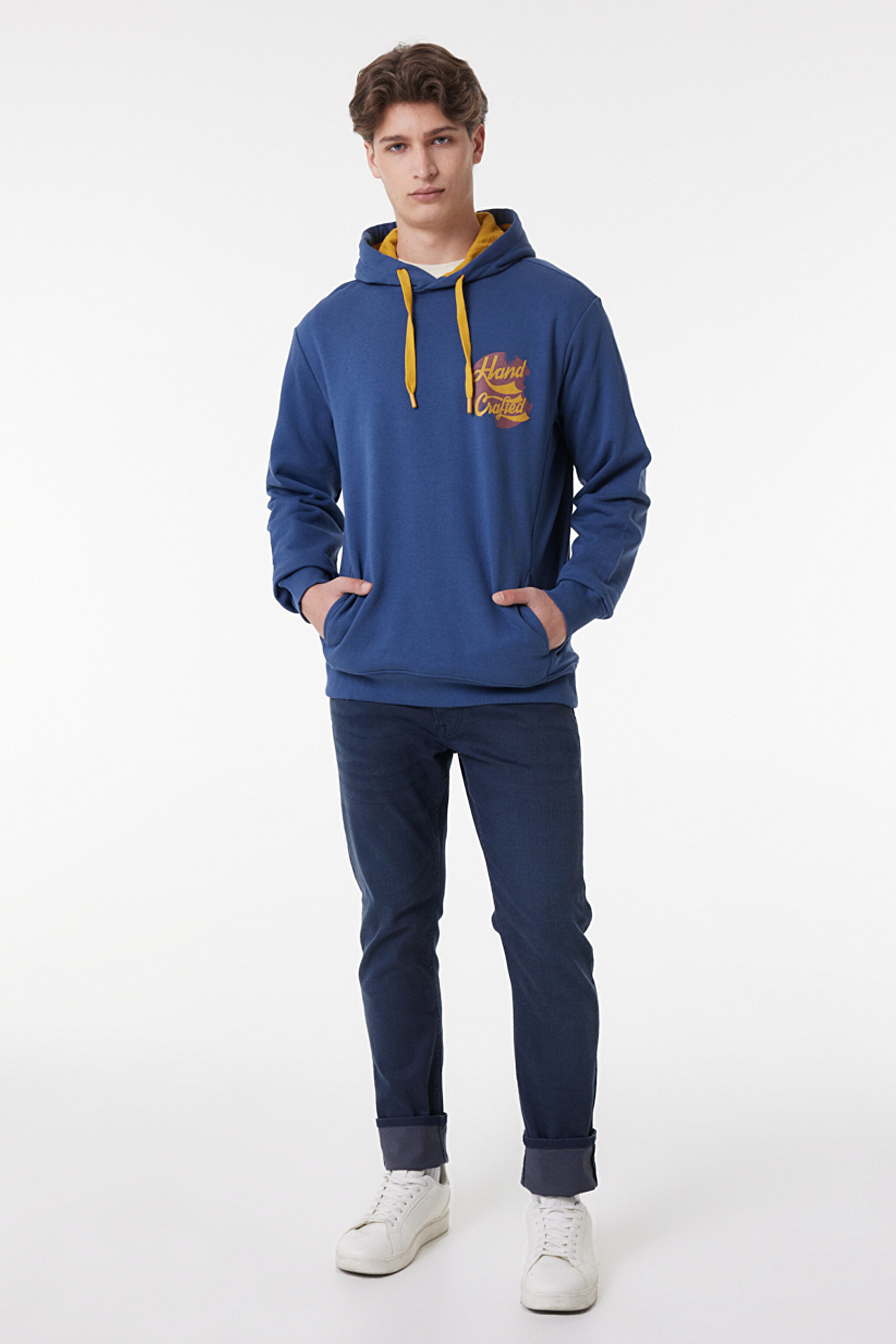 Regular Fit Normal Kesim Kapüşonlu Şardonlu İndigo Sweatshirt - Blue-L232273400 (görsel 2)