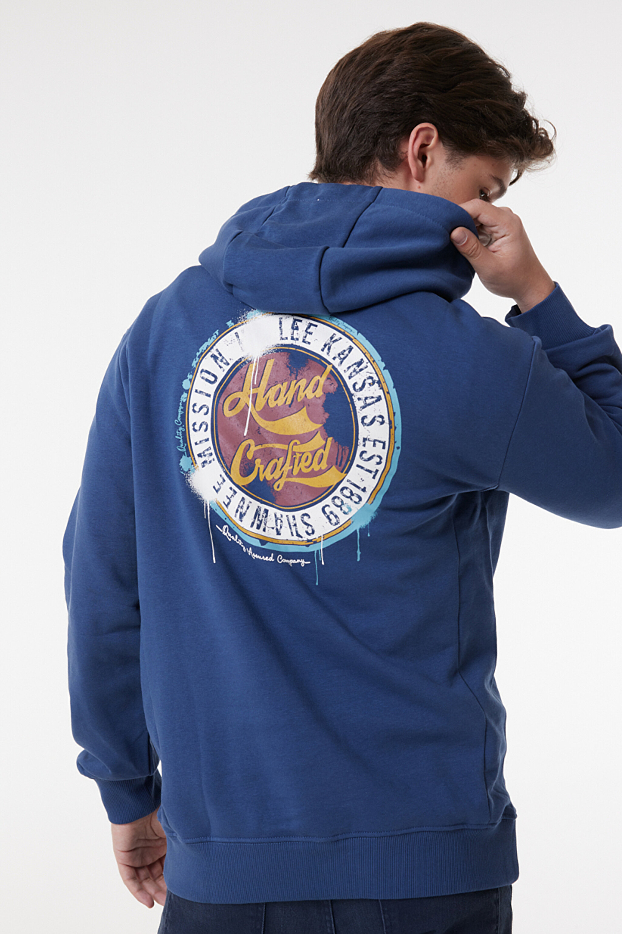 Regular Fit Normal Kesim Kapüşonlu Şardonlu İndigo Sweatshirt - Blue-L232273400 (görsel 4)