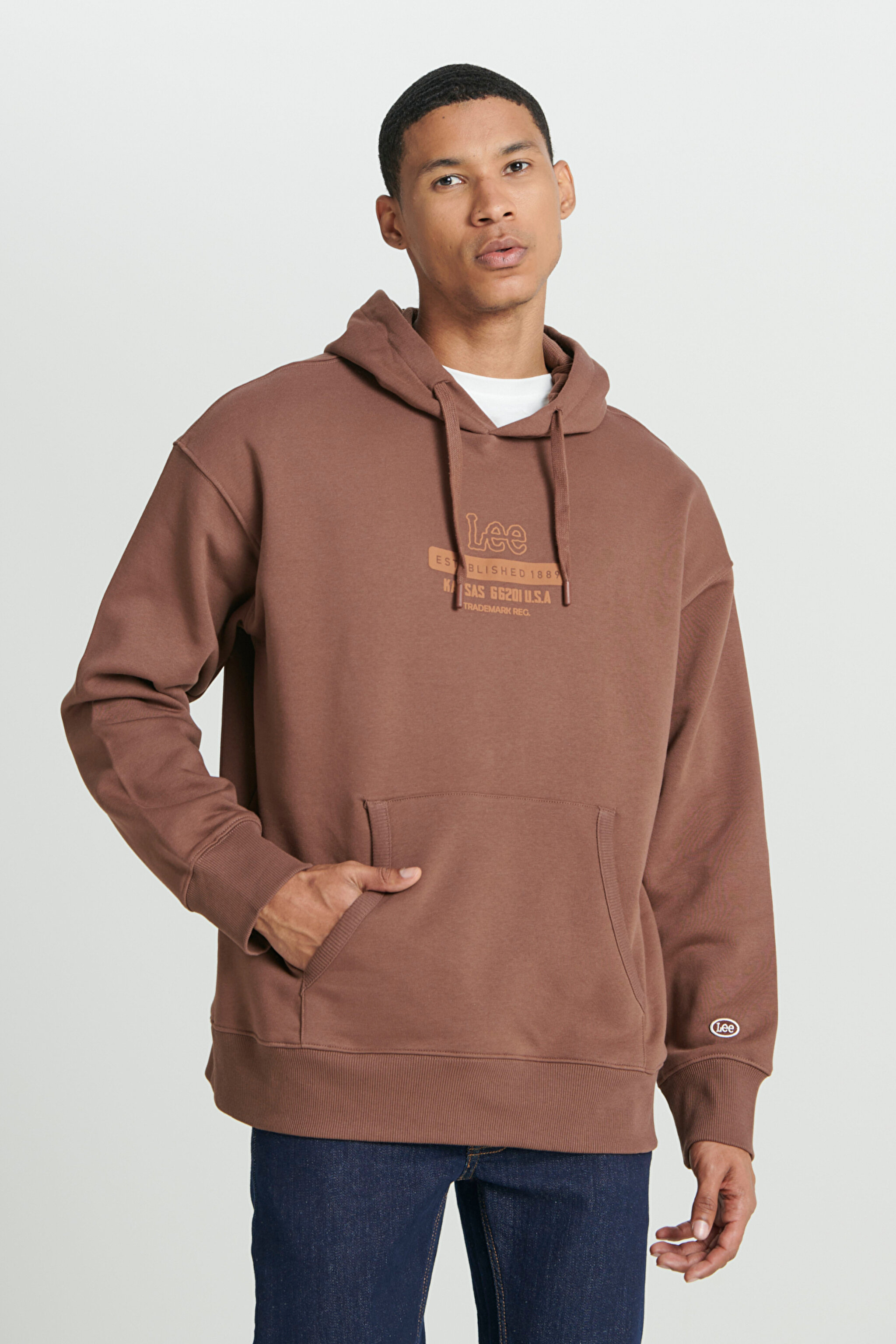 Loose Fit Rahat Kesim Kapüşonlu Şardonlu Kahverengi Sweatshirt