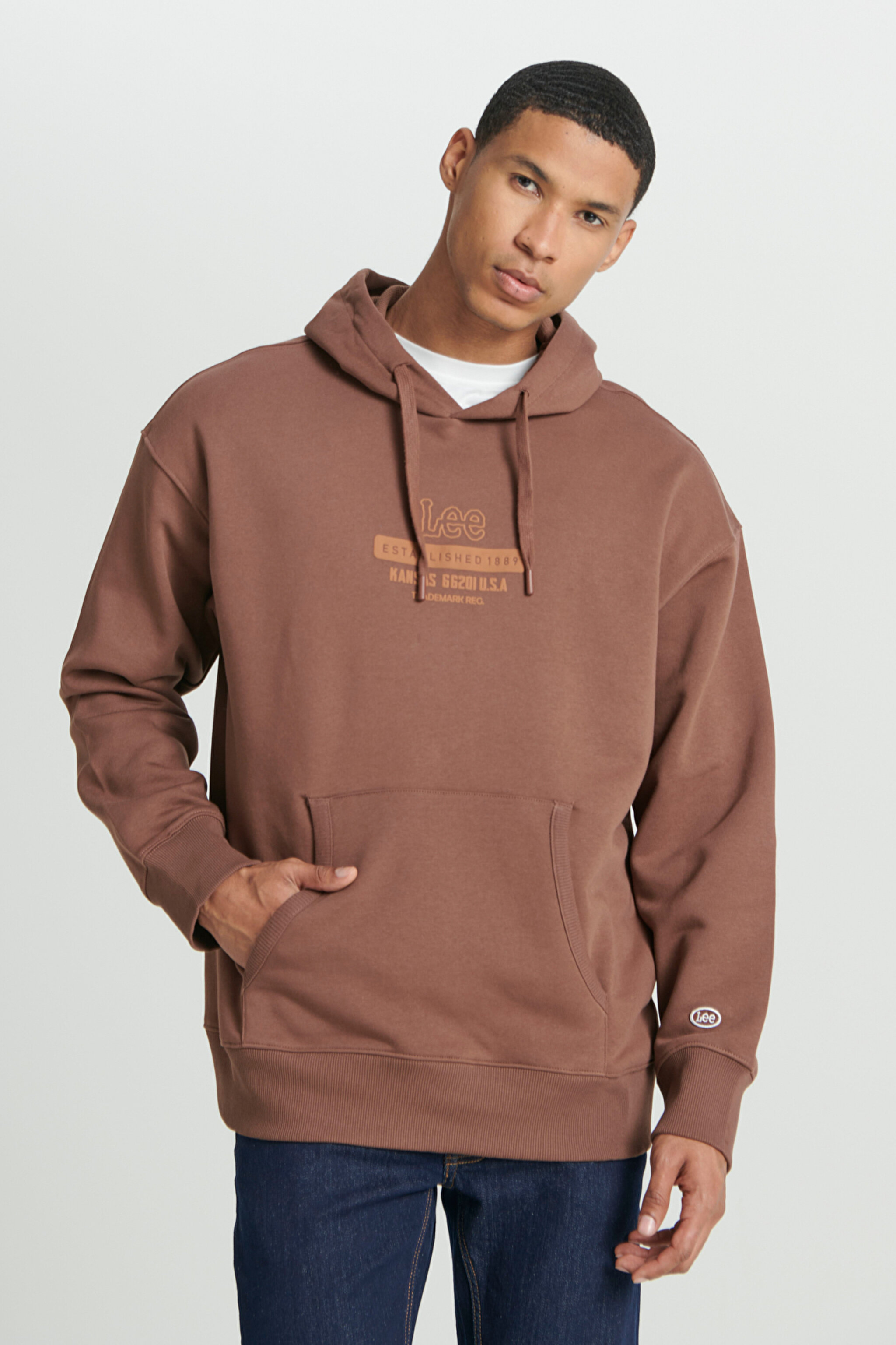 Loose Fit Rahat Kesim Kapüşonlu Şardonlu Kahverengi Sweatshirt - Brown-L232274220 (görsel 3)