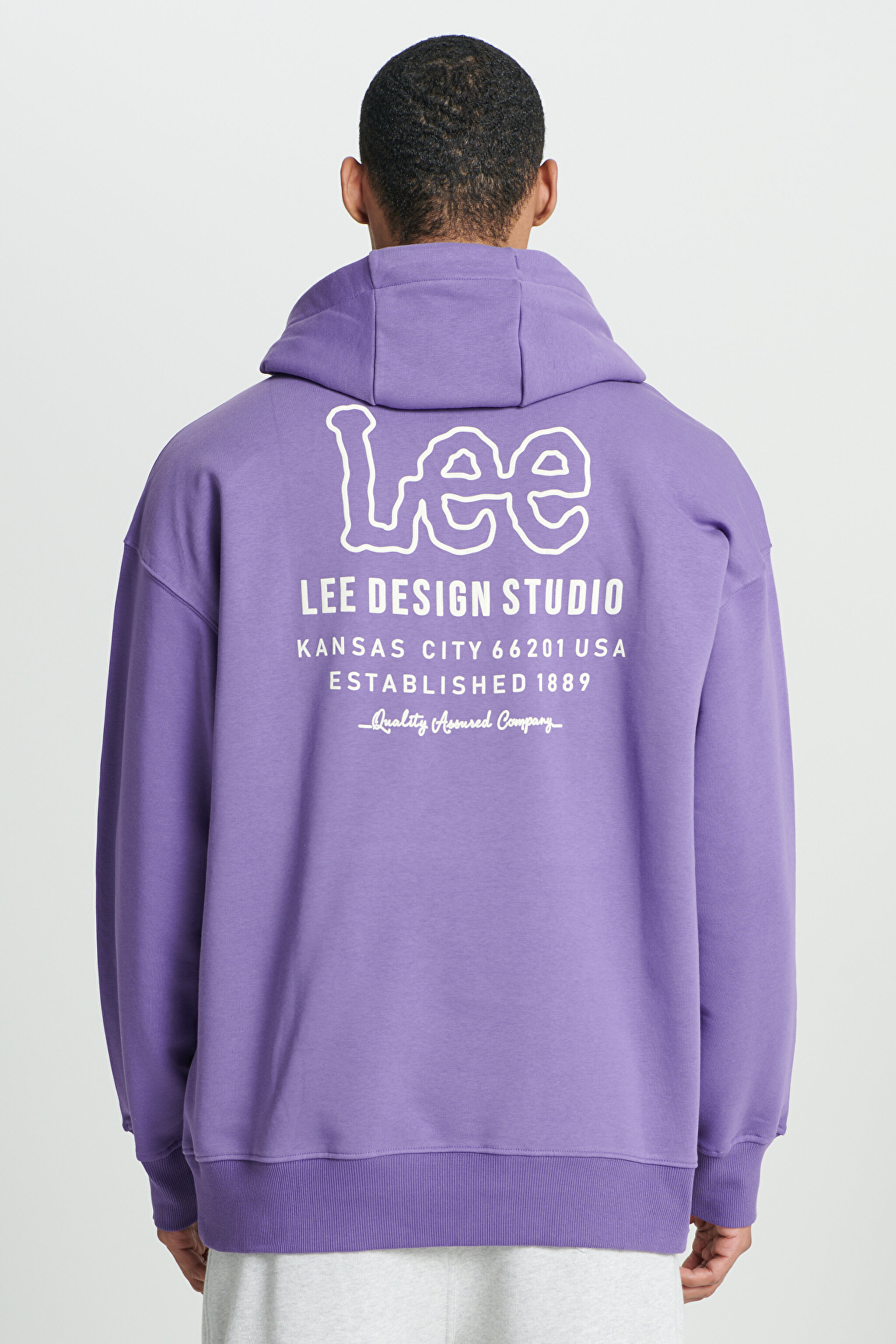 Loose Fit Rahat Kesim Kapüşonlu İçi Polarlı Sırt Baskılı Mor Sweatshirt - Purple-L232274499 (görsel 2)