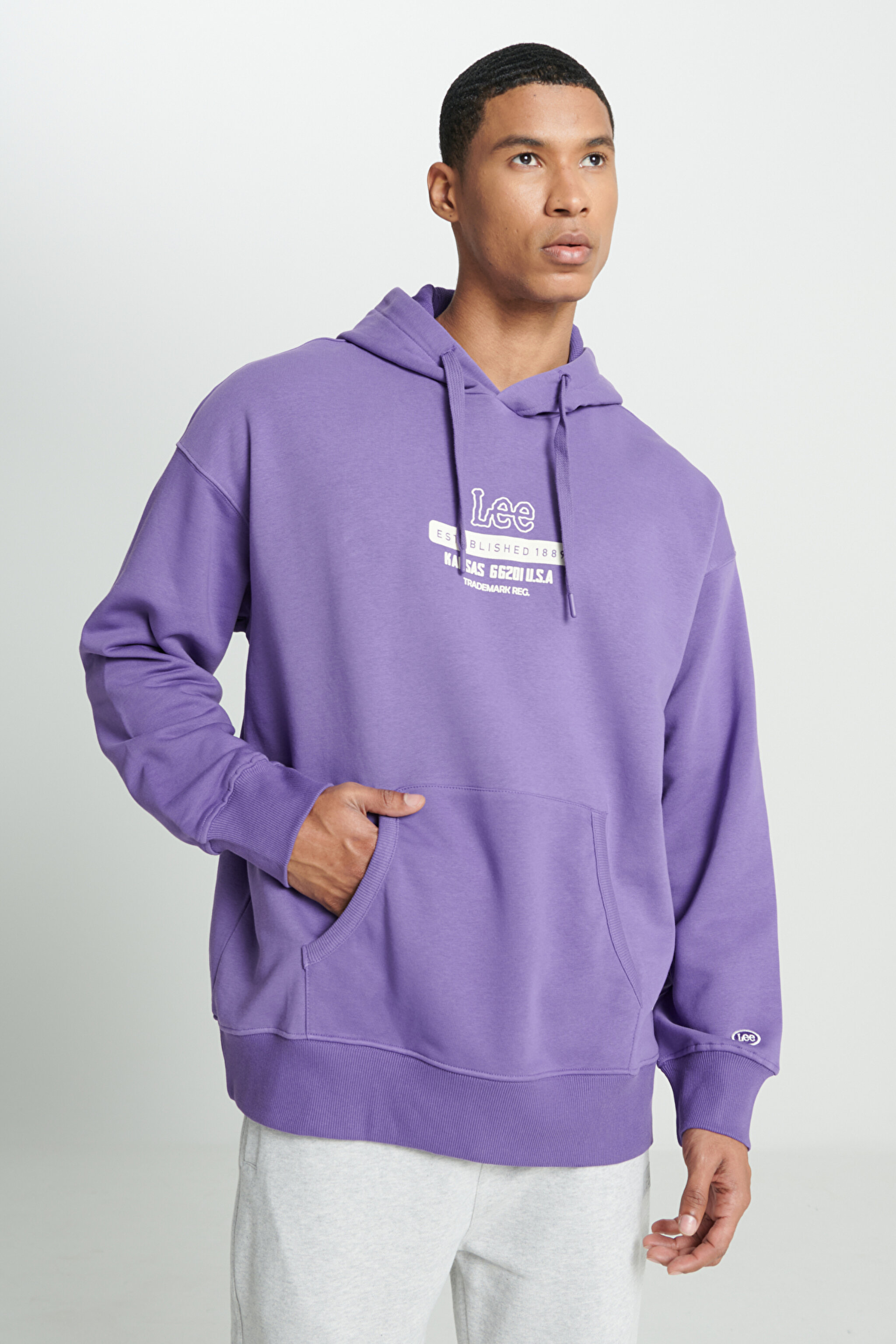 Loose Fit Rahat Kesim Kapüşonlu İçi Polarlı Sırt Baskılı Mor Sweatshirt - Purple-L232274499 (görsel 3)
