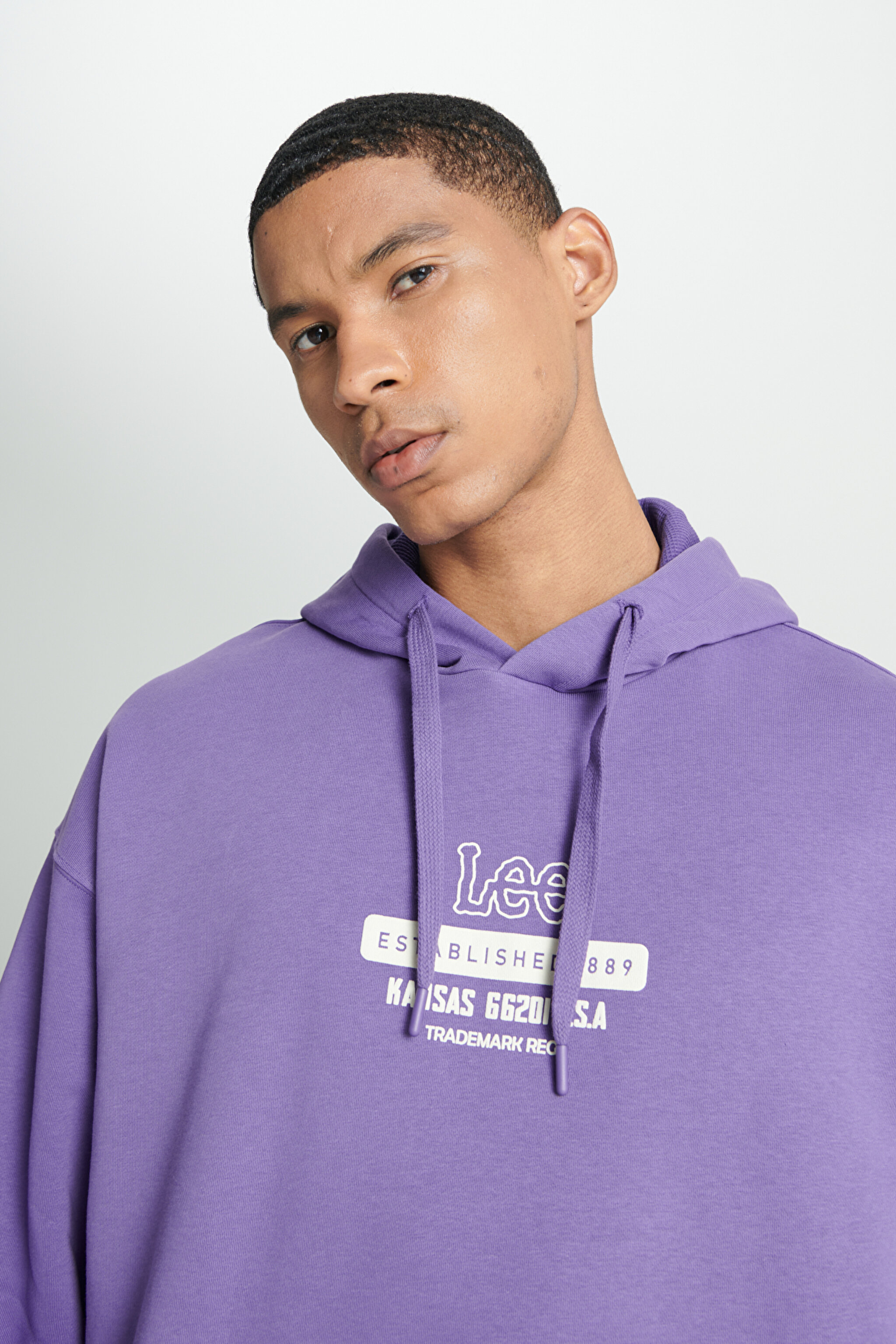 Loose Fit Rahat Kesim Kapüşonlu İçi Polarlı Sırt Baskılı Mor Sweatshirt - Purple-L232274499 (görsel 6)