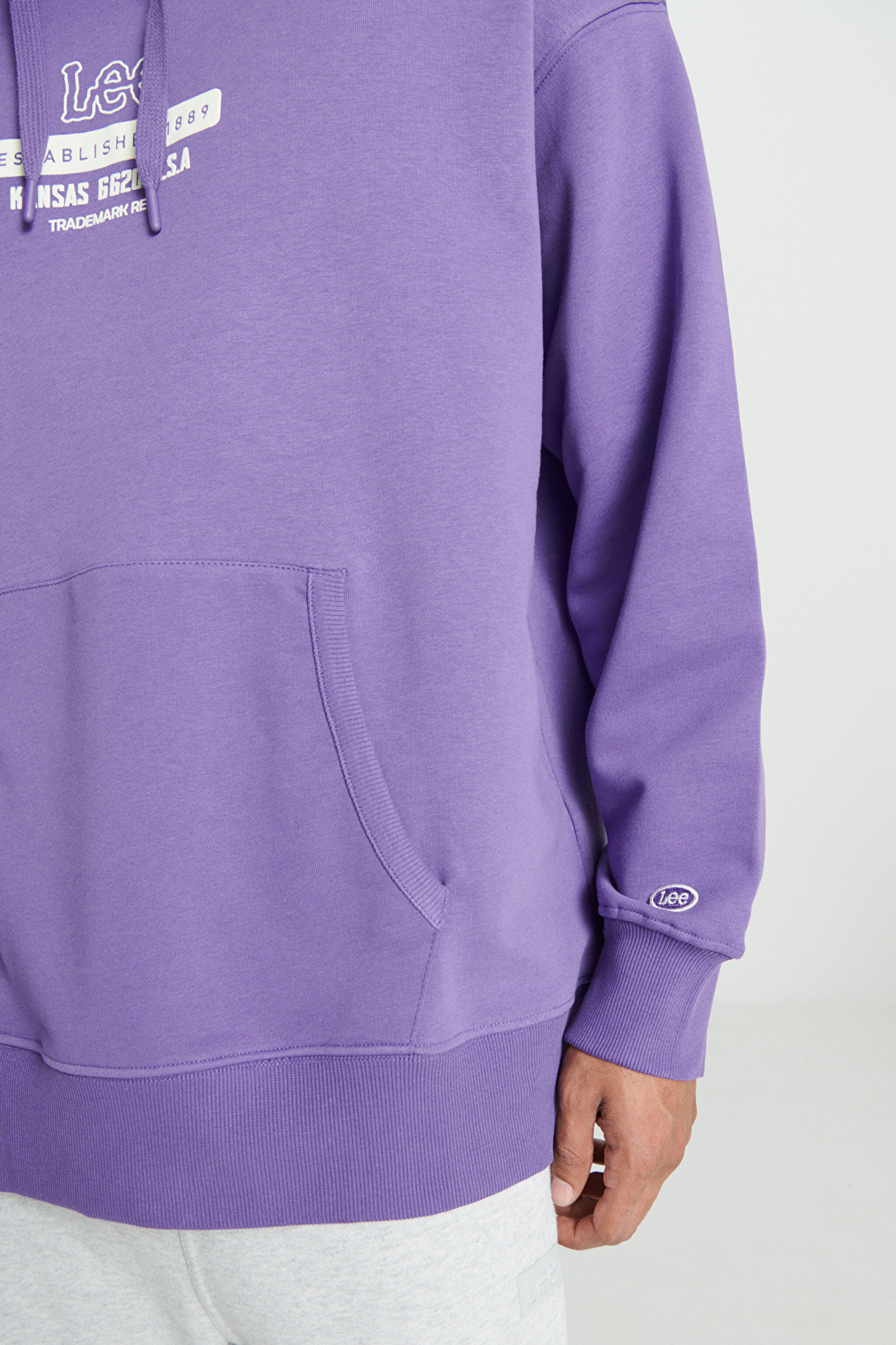 Loose Fit Rahat Kesim Kapüşonlu İçi Polarlı Sırt Baskılı Mor Sweatshirt - Purple-L232274499 (görsel 7)
