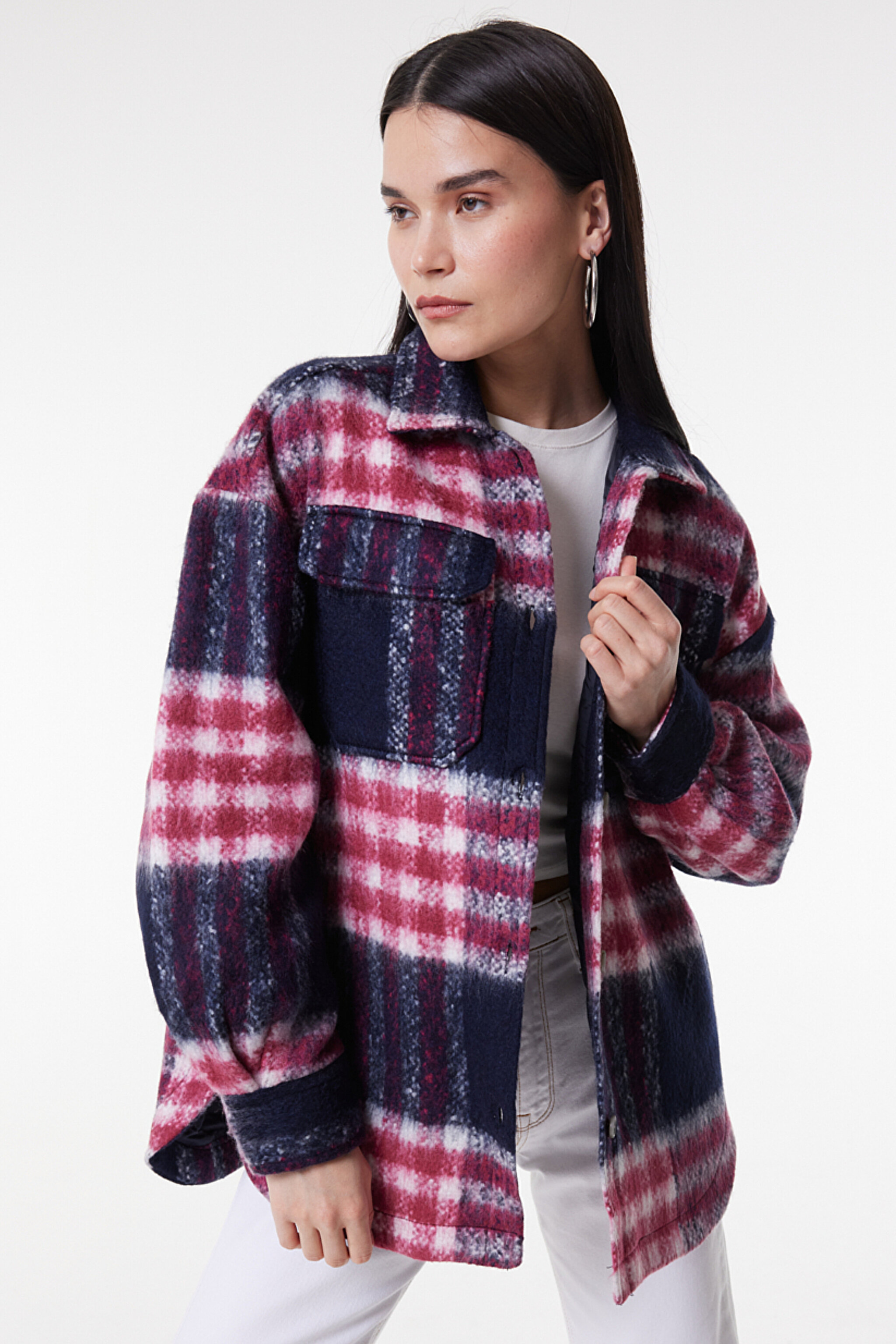 Oversize Bol Kesim Çok Renkli Shacket Ceket