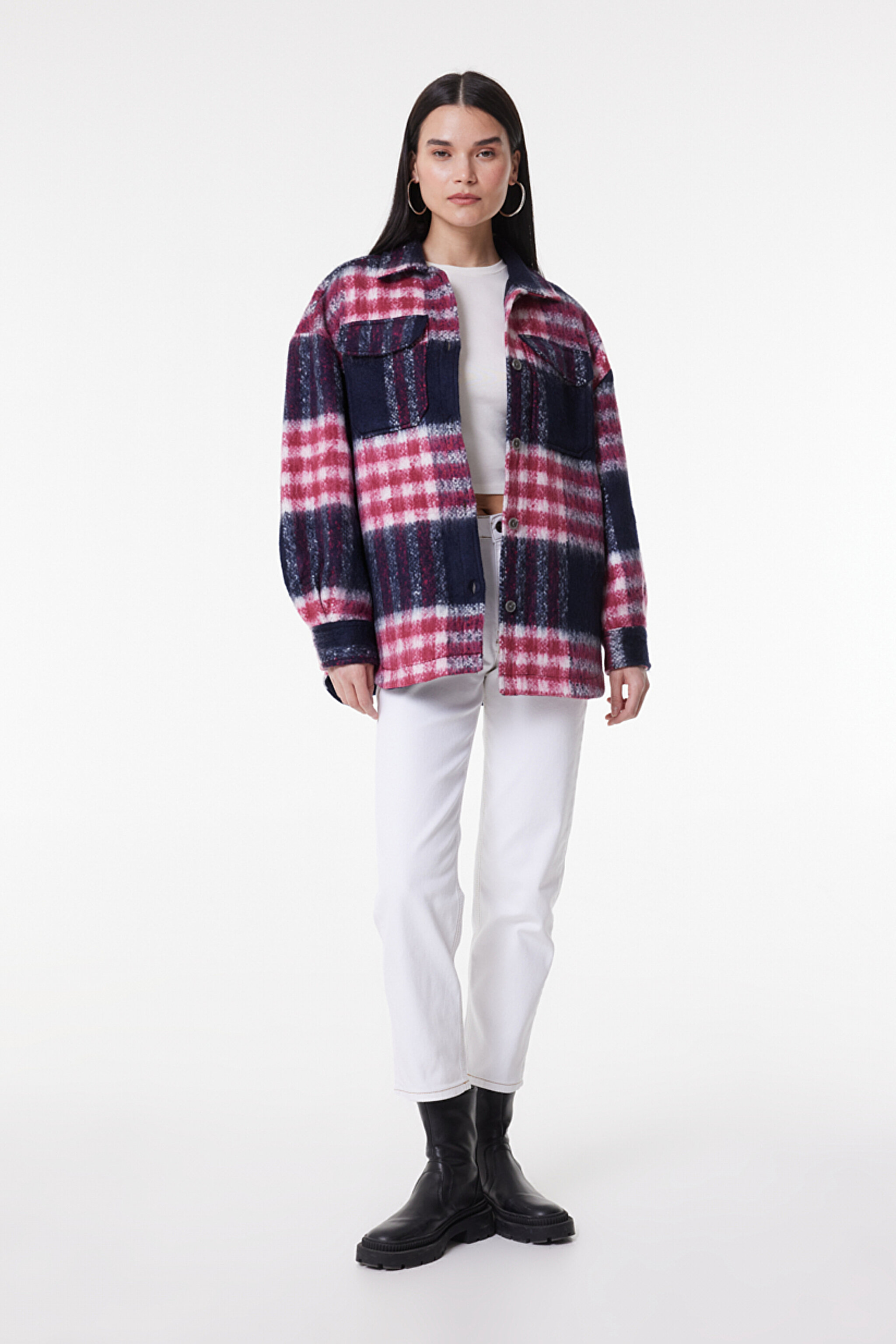 Oversize Bol Kesim Çok Renkli Shacket Ceket - Multi-L232276900 (görsel 4)