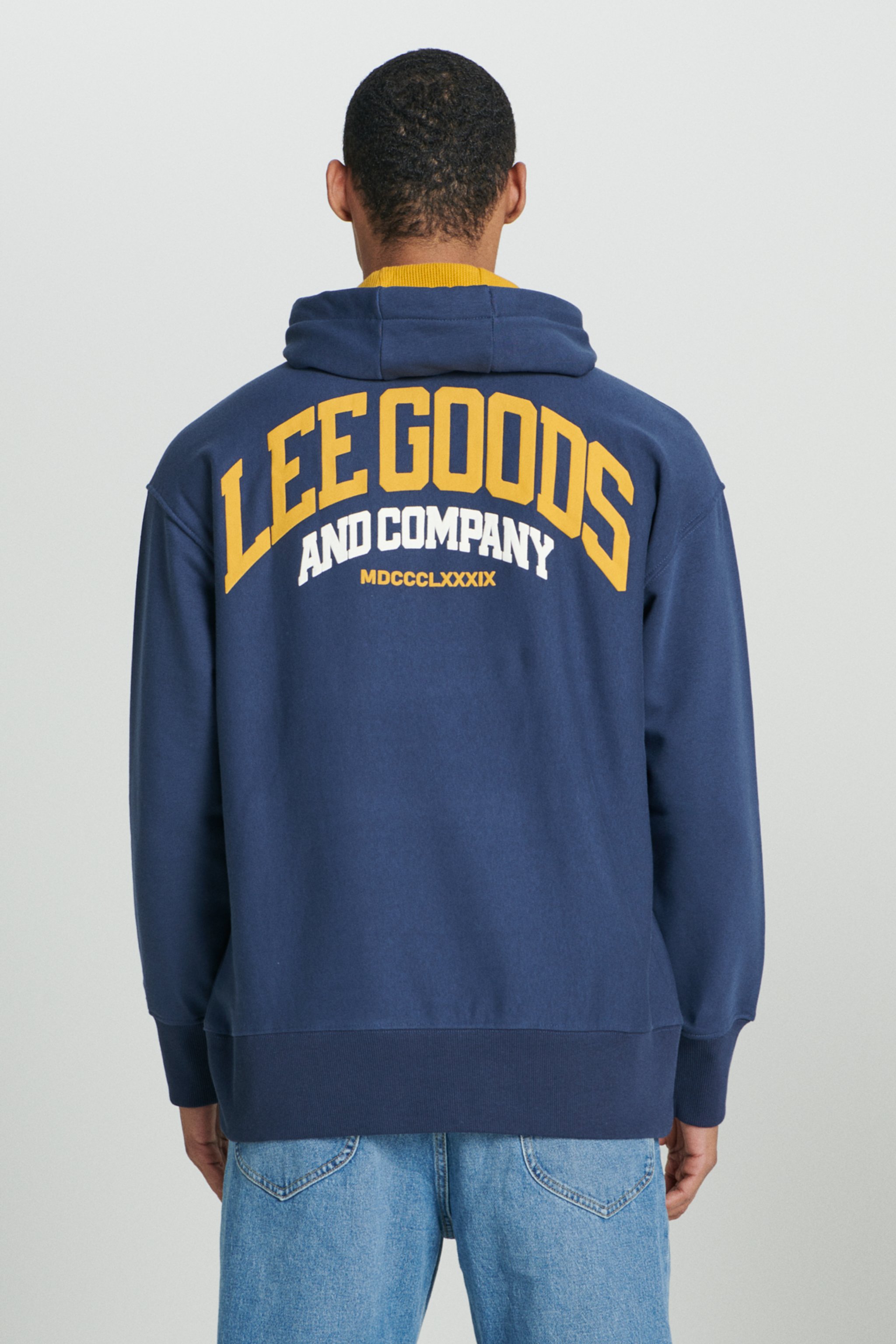 Loose Fit Rahat Kesim Kapüşonlu İçi Polarlı Sırt Baskılı Indigo Sweatshirt - Indigo-L232277315 (görsel 2)