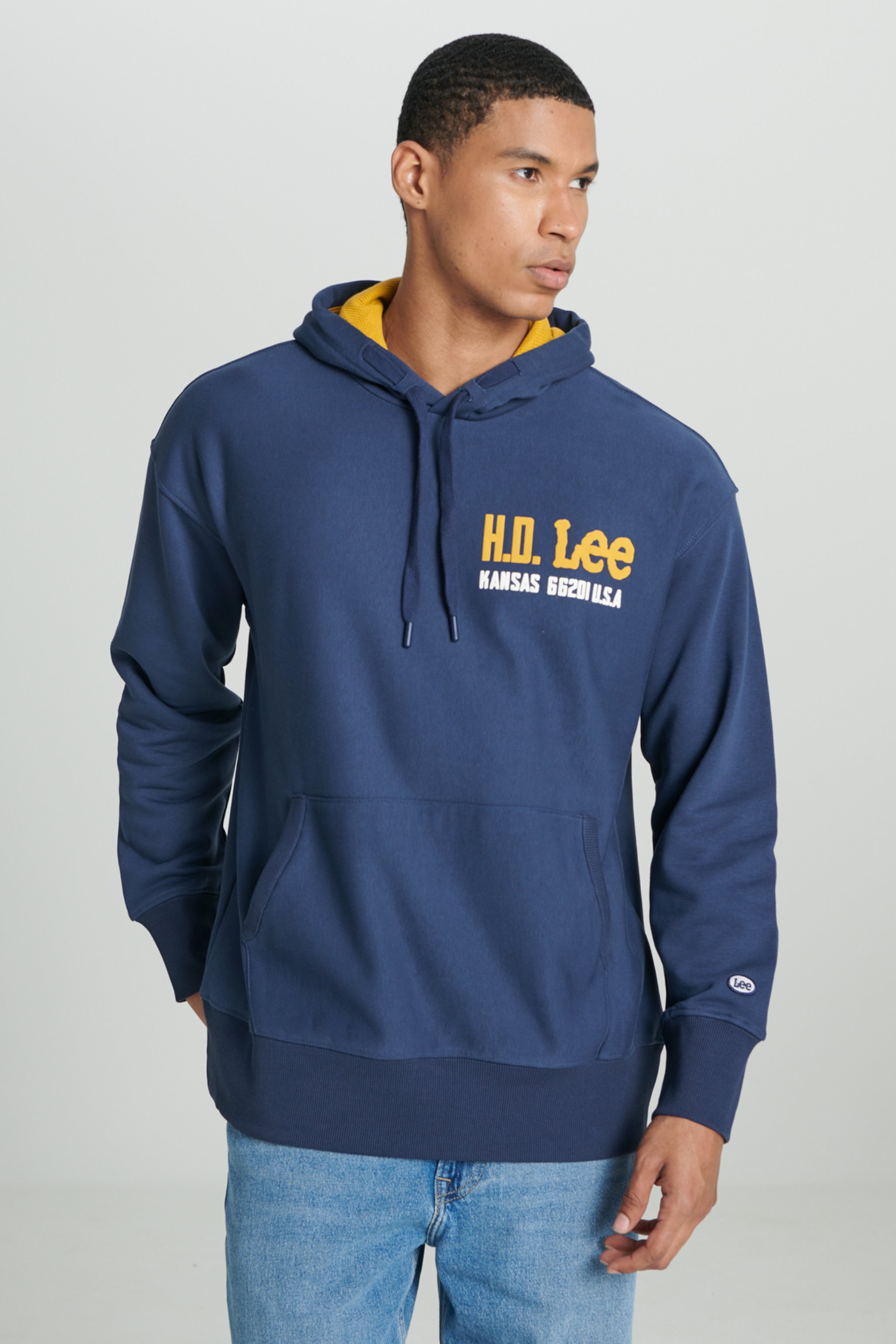 Loose Fit Rahat Kesim Kapüşonlu İçi Polarlı Sırt Baskılı Indigo Sweatshirt - Indigo-L232277315 (görsel 3)