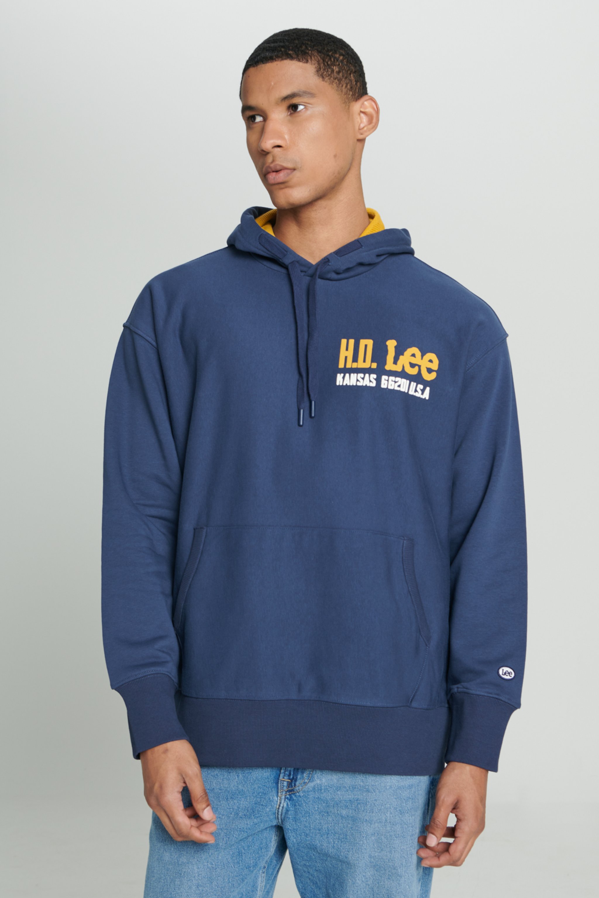Loose Fit Rahat Kesim Kapüşonlu İçi Polarlı Sırt Baskılı Indigo Sweatshirt - Indigo-L232277315 (görsel 4)
