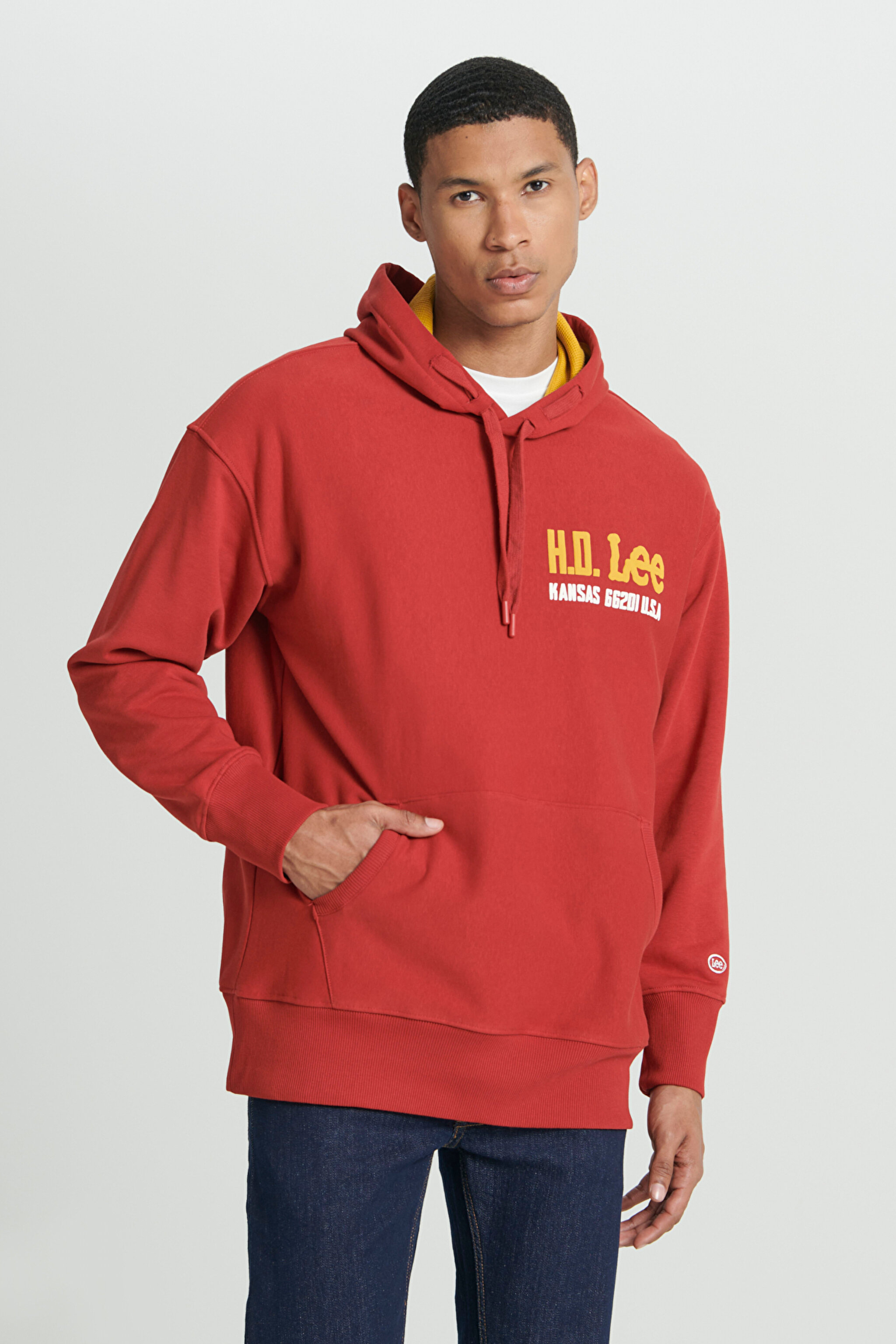 Loose Fit Rahat Kesim Kapüşonlu Şardonlu Kırmızı Sweatshirt - Red-L232277600