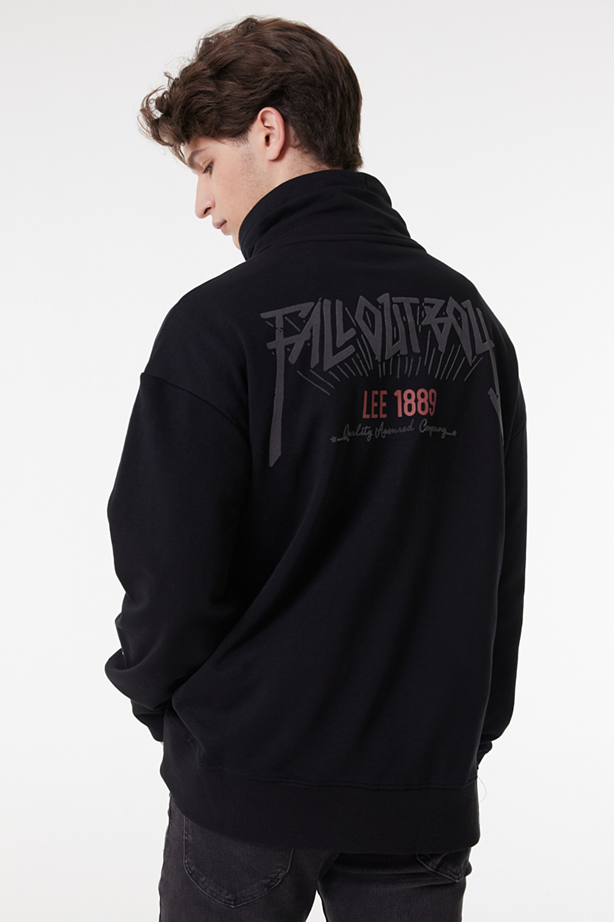 Loose Fit Rahat Kesim Kapüşonlu Şardonlu Siyah Sweatshirt - Black-L232278001 (görsel 6)