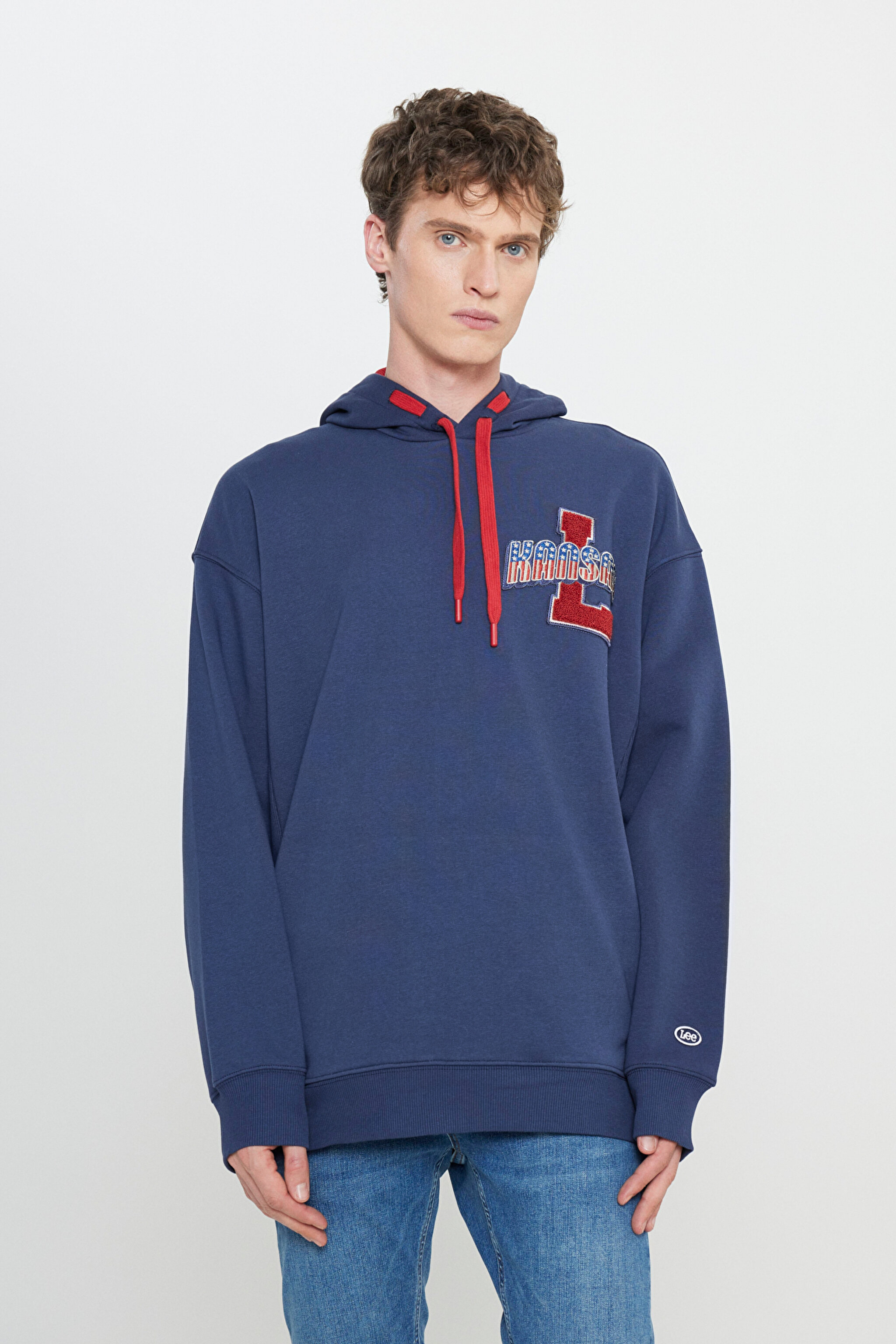 Loose Fit Rahat Kesim Kapüşonlu Şardonlu İndigo Sweatshirt - Indigo-L232281315