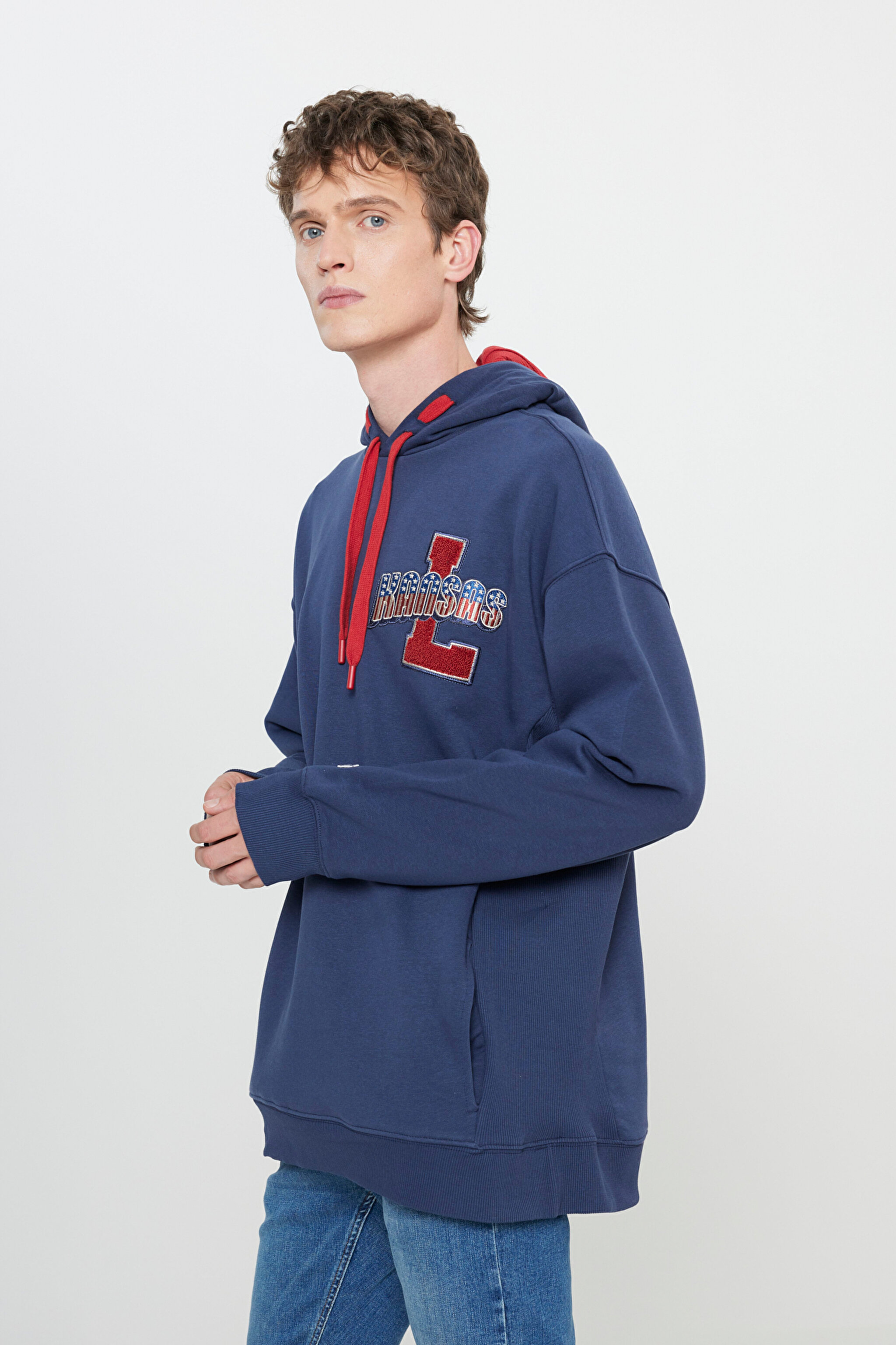 Loose Fit Rahat Kesim Kapüşonlu Şardonlu İndigo Sweatshirt - Indigo-L232281315 (görsel 2)