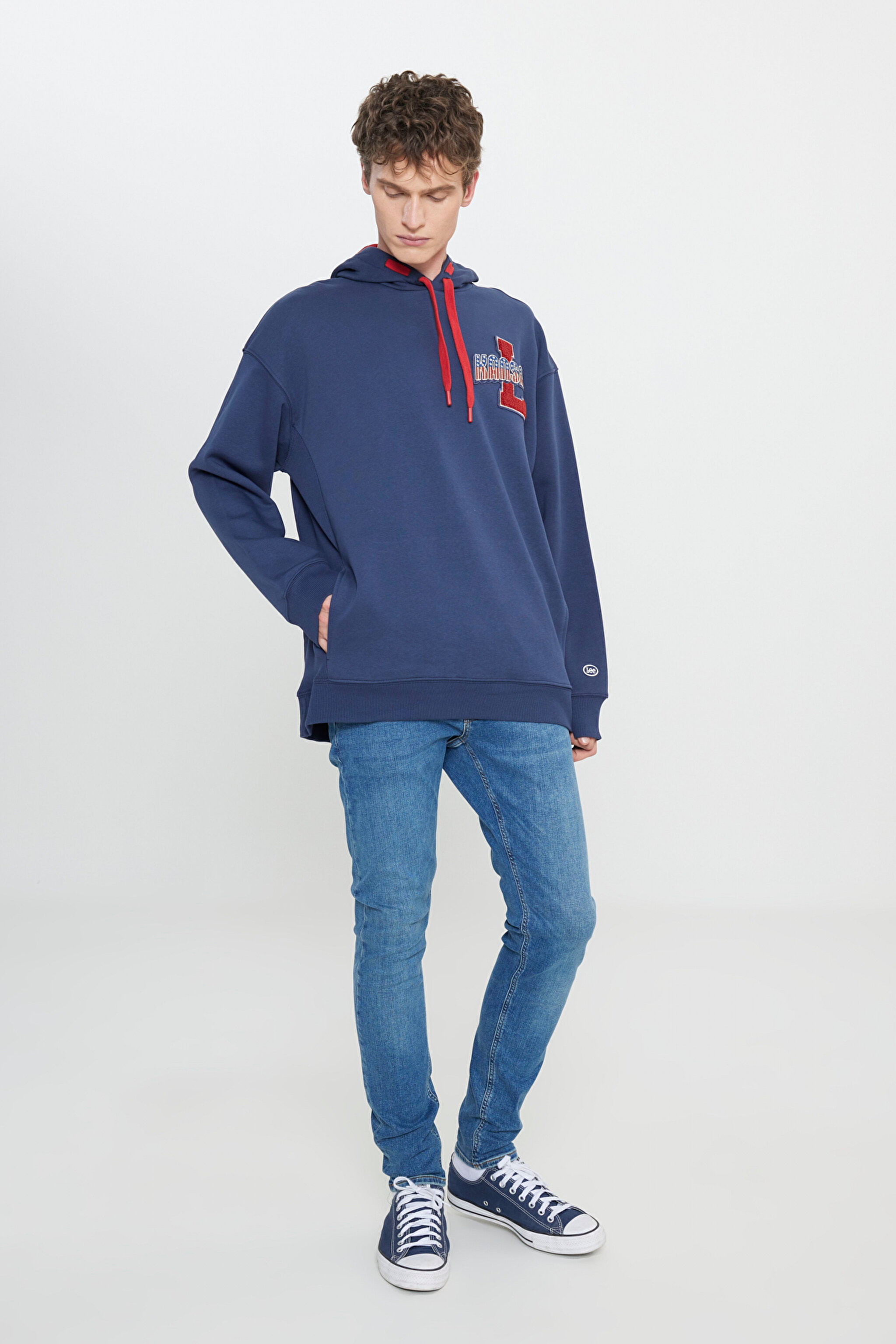 Loose Fit Rahat Kesim Kapüşonlu Şardonlu İndigo Sweatshirt - Indigo-L232281315 (görsel 3)