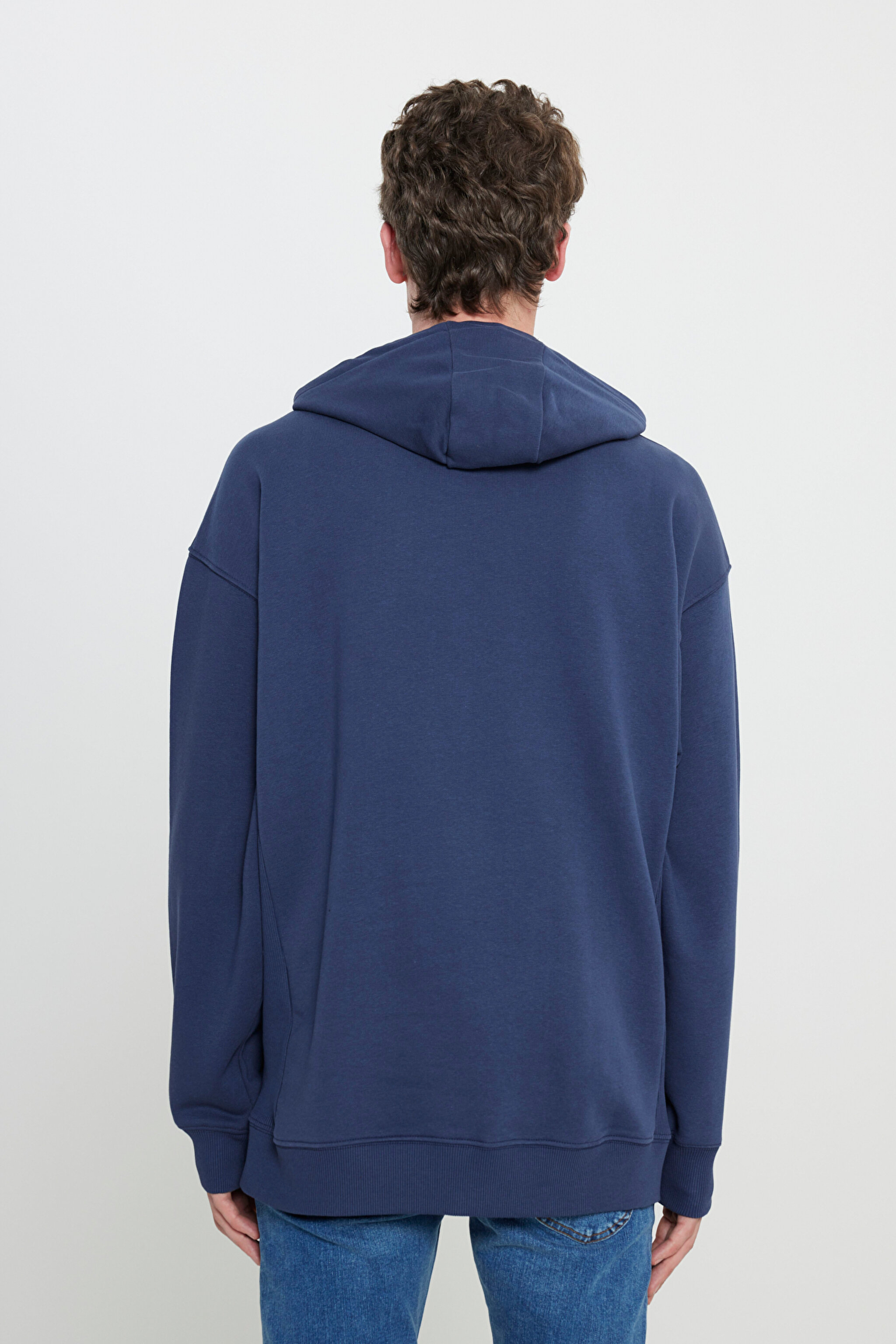 Loose Fit Rahat Kesim Kapüşonlu Şardonlu İndigo Sweatshirt - Indigo-L232281315 (görsel 4)