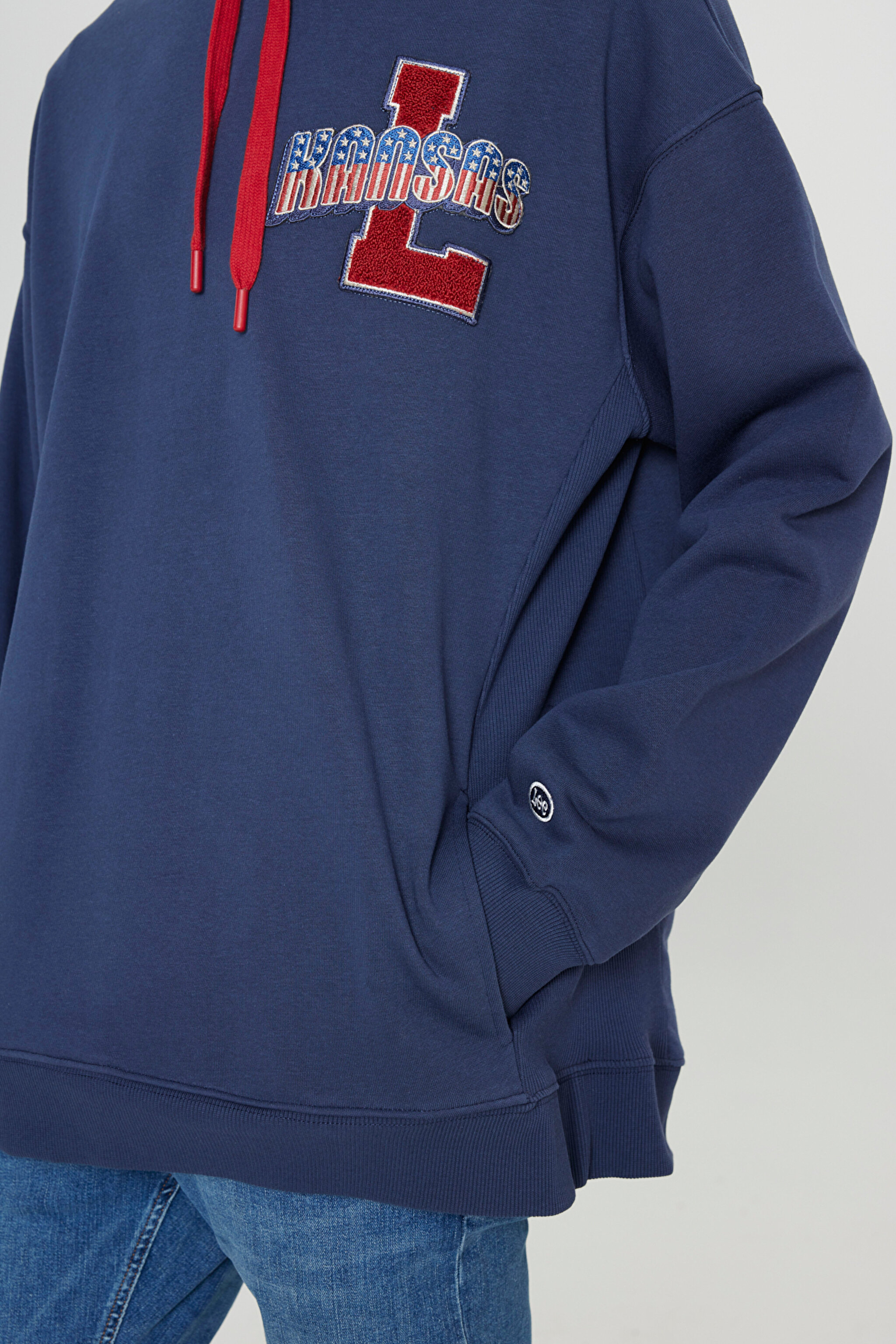 Loose Fit Rahat Kesim Kapüşonlu Şardonlu İndigo Sweatshirt - Indigo-L232281315 (görsel 5)
