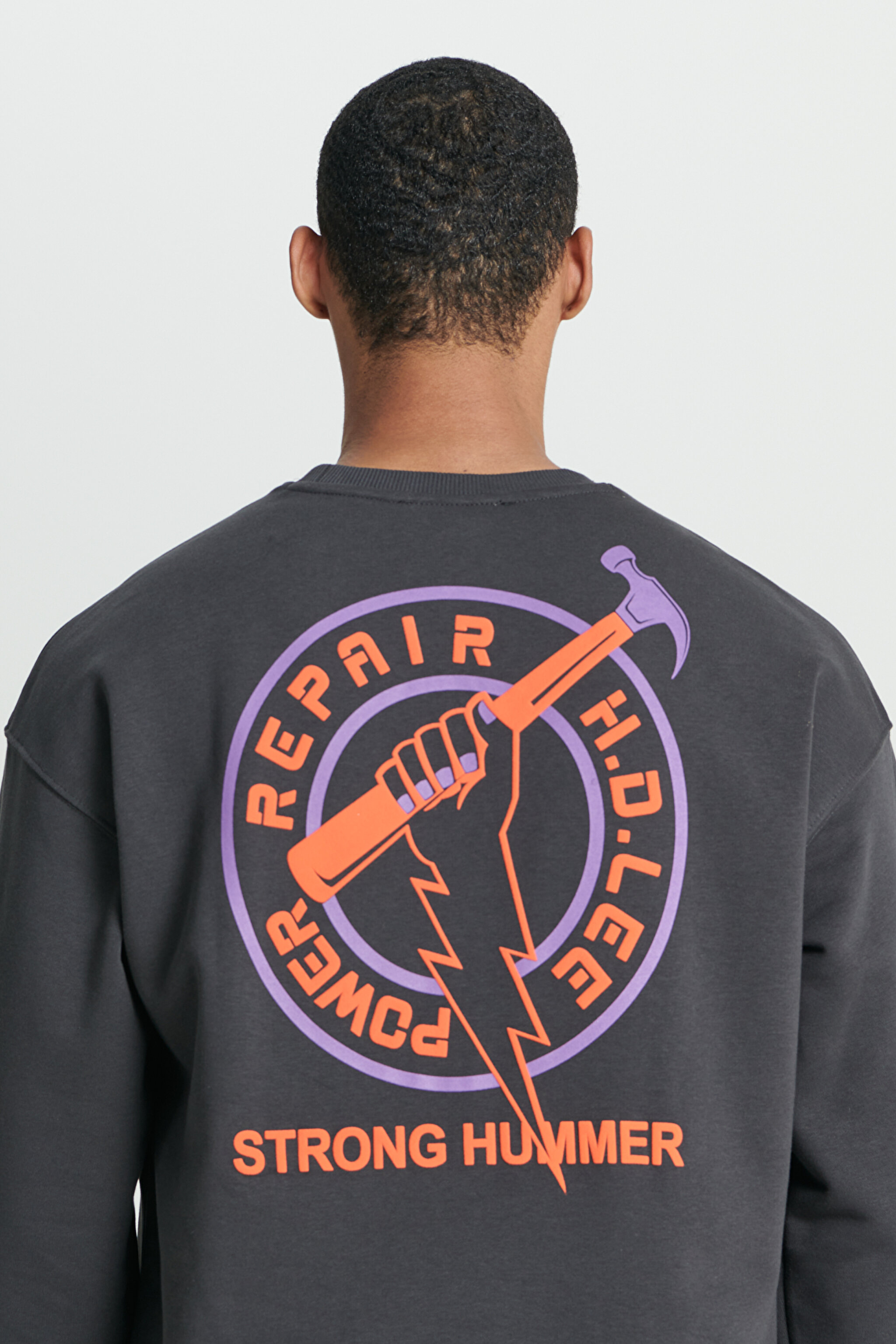 Loose Fit Rahat Kesim Bisiklet Yaka İçi Polarlı Sırt Baskılı Antrasit Sweatshirt - Anthracite-L232282003 (görsel 6)
