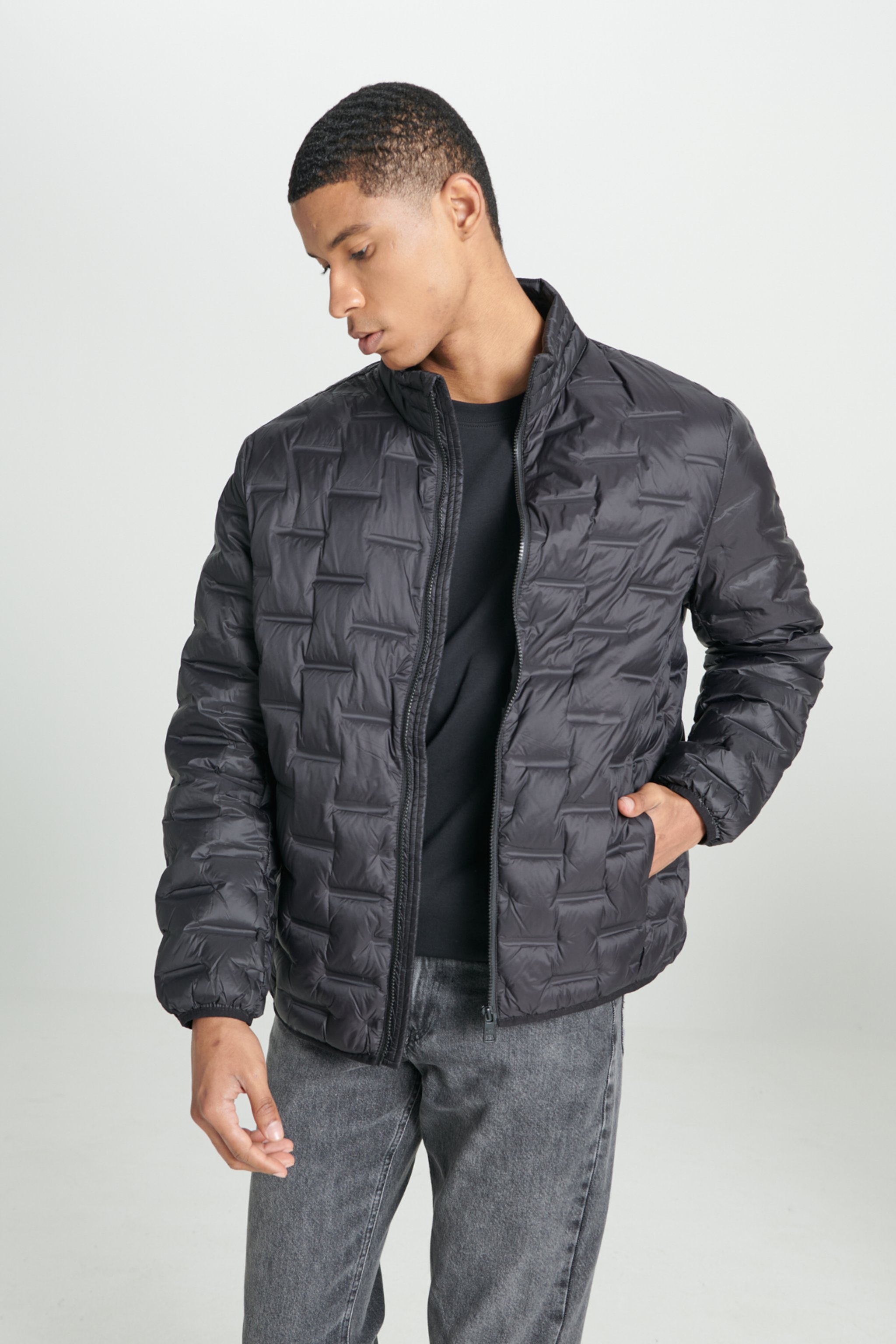 Regular Fit Normal Kesim Dik Yaka Siyah Şişme Mont - Black-L232287001 (görsel 3)