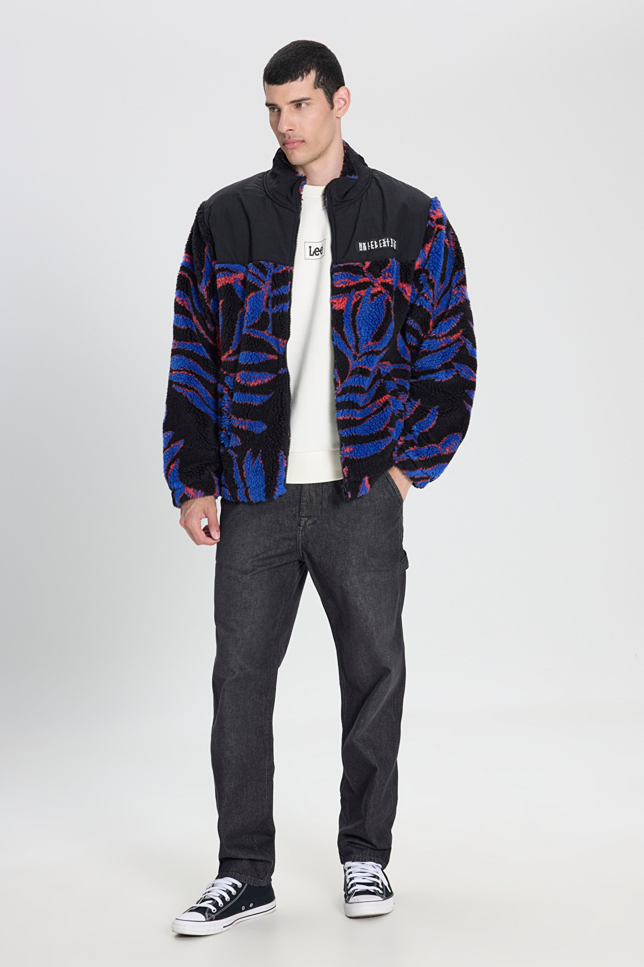 Oversize Fit Rahat Kesim Dik Yaka Tam Fermuarlı Sherpa Ceket - Multi-L232305900 (görsel 2)
