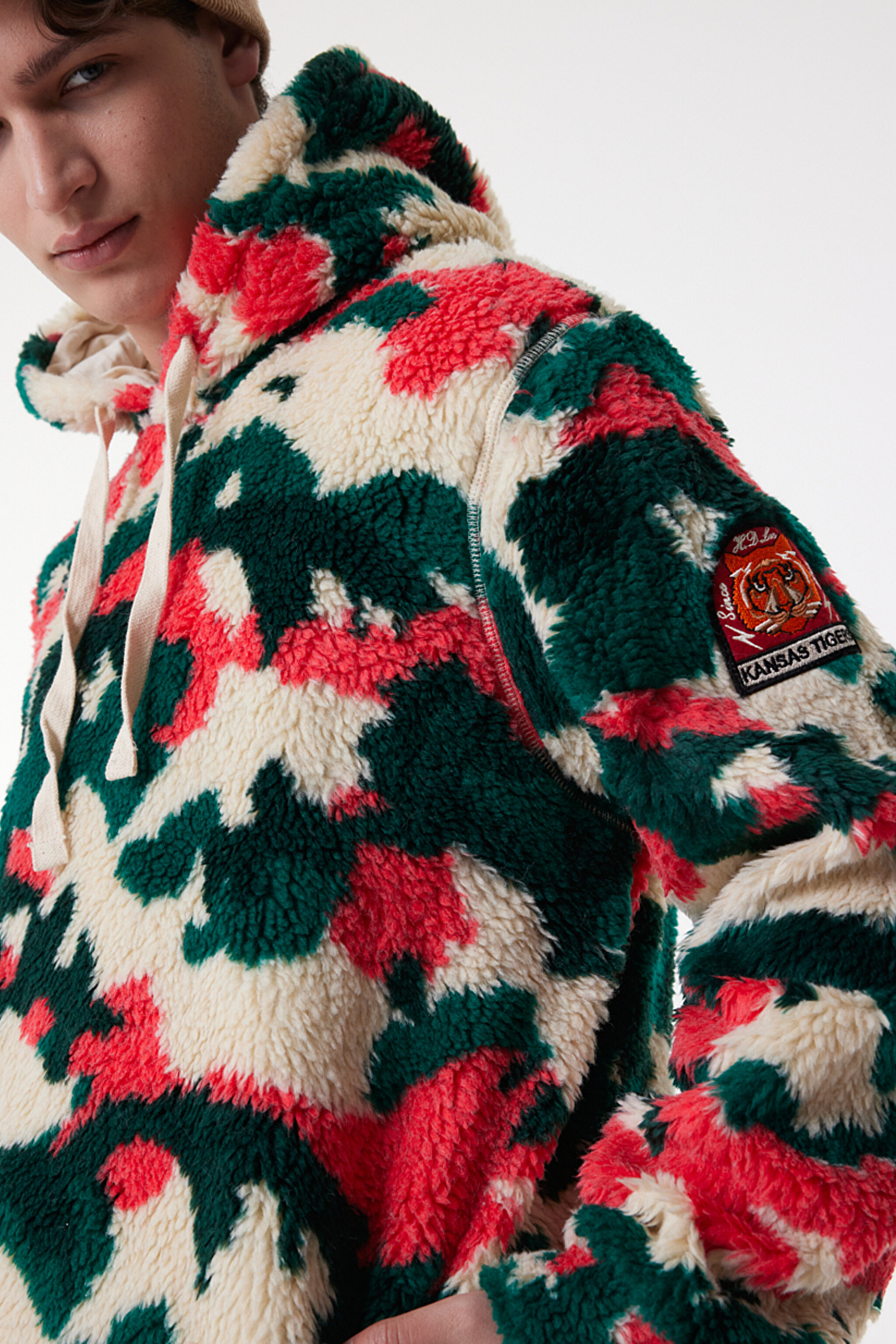 Regular Fit Normal Kesim Kapüşonlu Renkli Sherpa Sweatshirt - Multi-L232307900 (görsel 4)