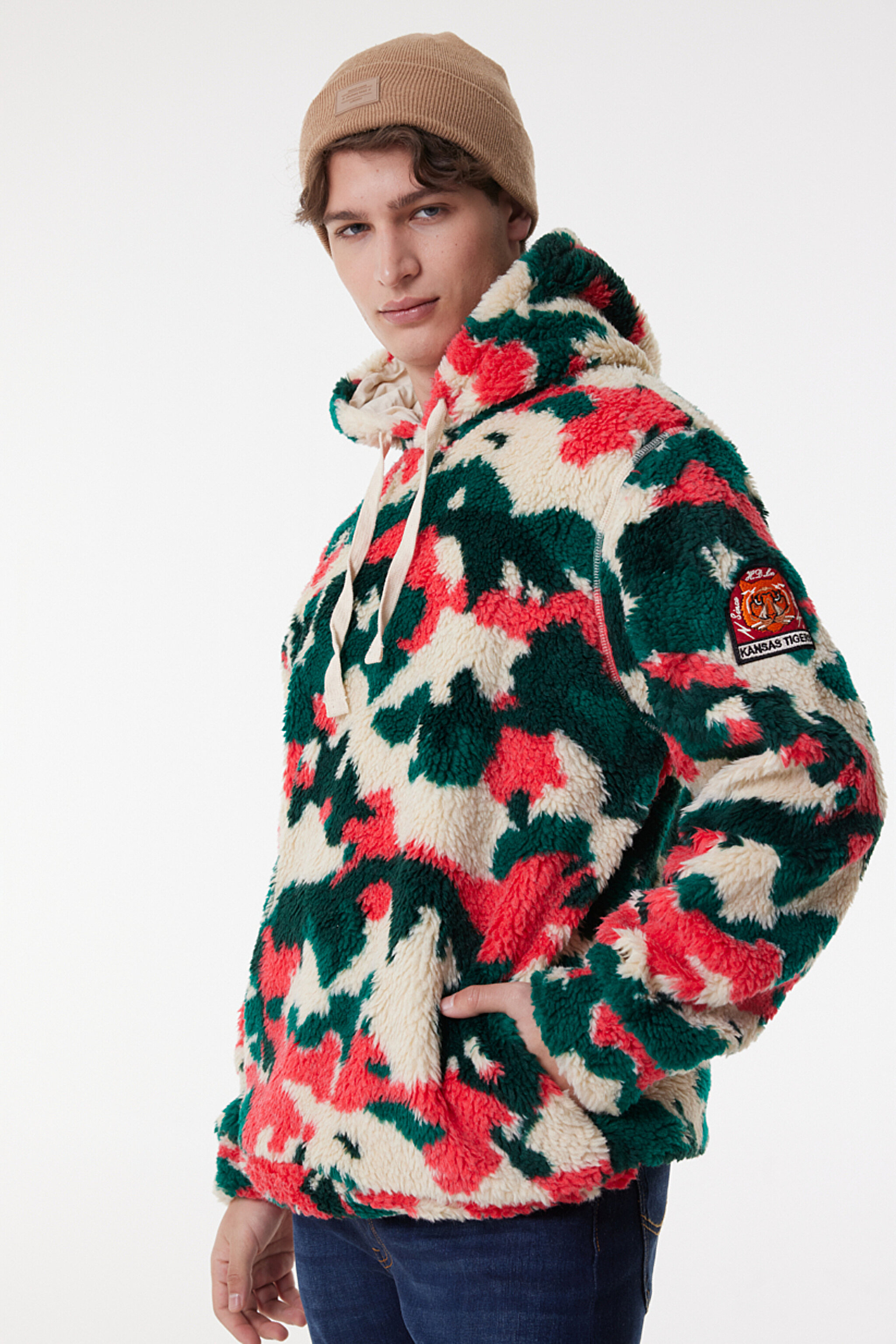 Regular Fit Normal Kesim Kapüşonlu Renkli Sherpa Sweatshirt - Multi-L232307900 (görsel 5)