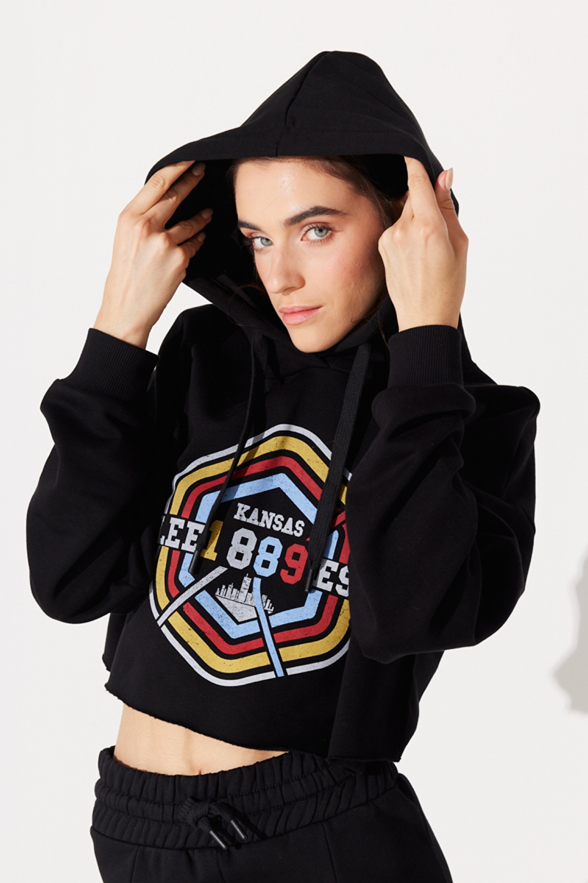 Regular Fit Normal Kesim Kapüşonlu Şardonlu Siyah Sweatshirt - Black-L232348001 (görsel 3)