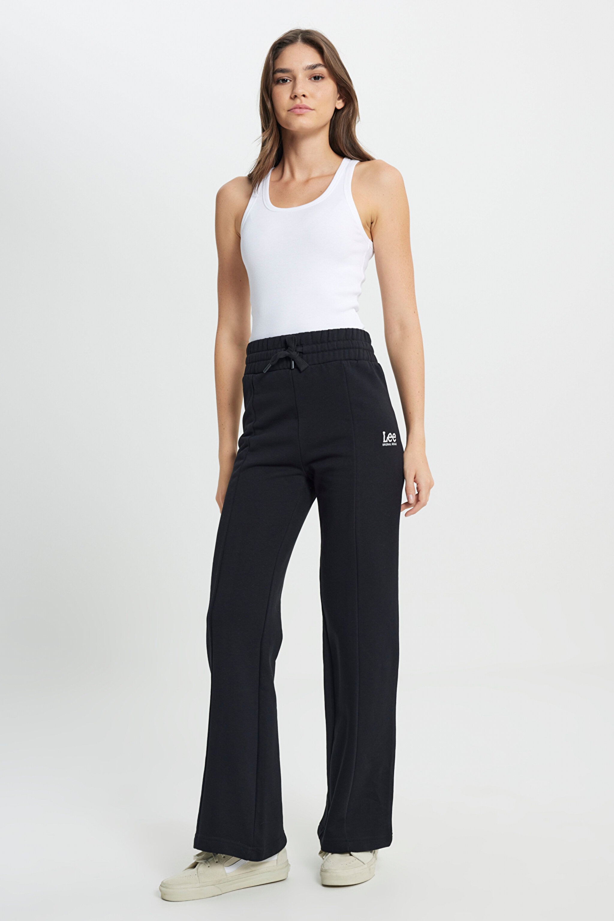 Loose Fit Rahat Kesim Normal Bel Geniş Paça Şardonlu Siyah Sweatpant - Black-L232363001 (görsel 2)