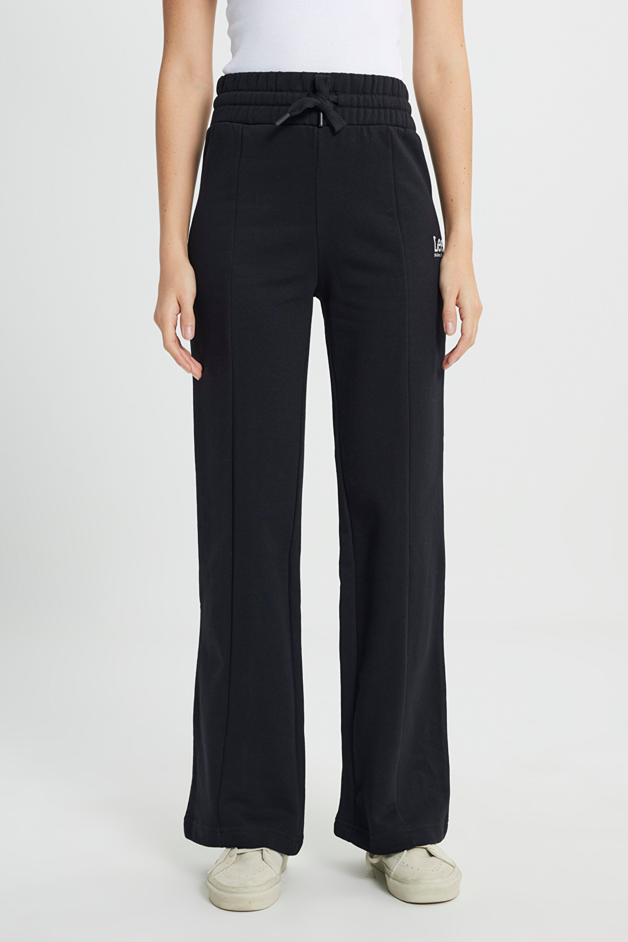 Loose Fit Rahat Kesim Normal Bel Geniş Paça Şardonlu Siyah Sweatpant - Black-L232363001 (görsel 3)