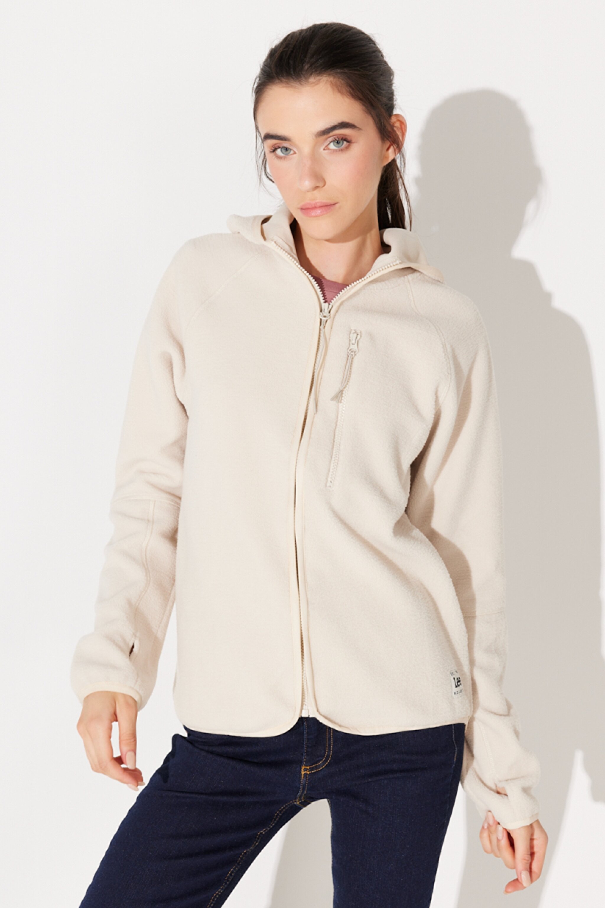 Regular Fit Normal Kesim Kapüşonlu Tam Fermuarlı Ekru Sherpa Ceket - Ecru-L232371104 (görsel 2)
